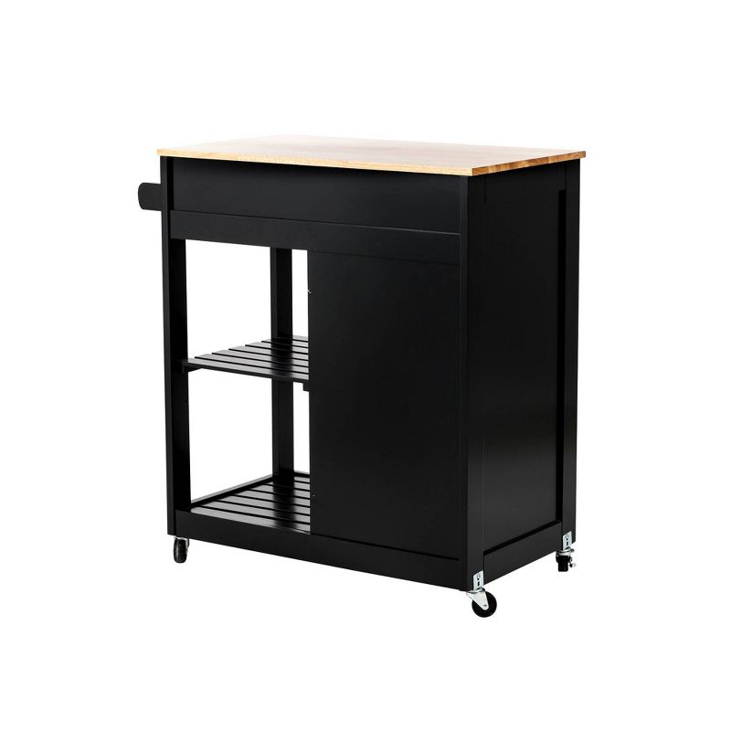 Wooden Basic Kitchen Island with 1 Drawer, 1 Door and 2-Tiers Black - Glitzhome