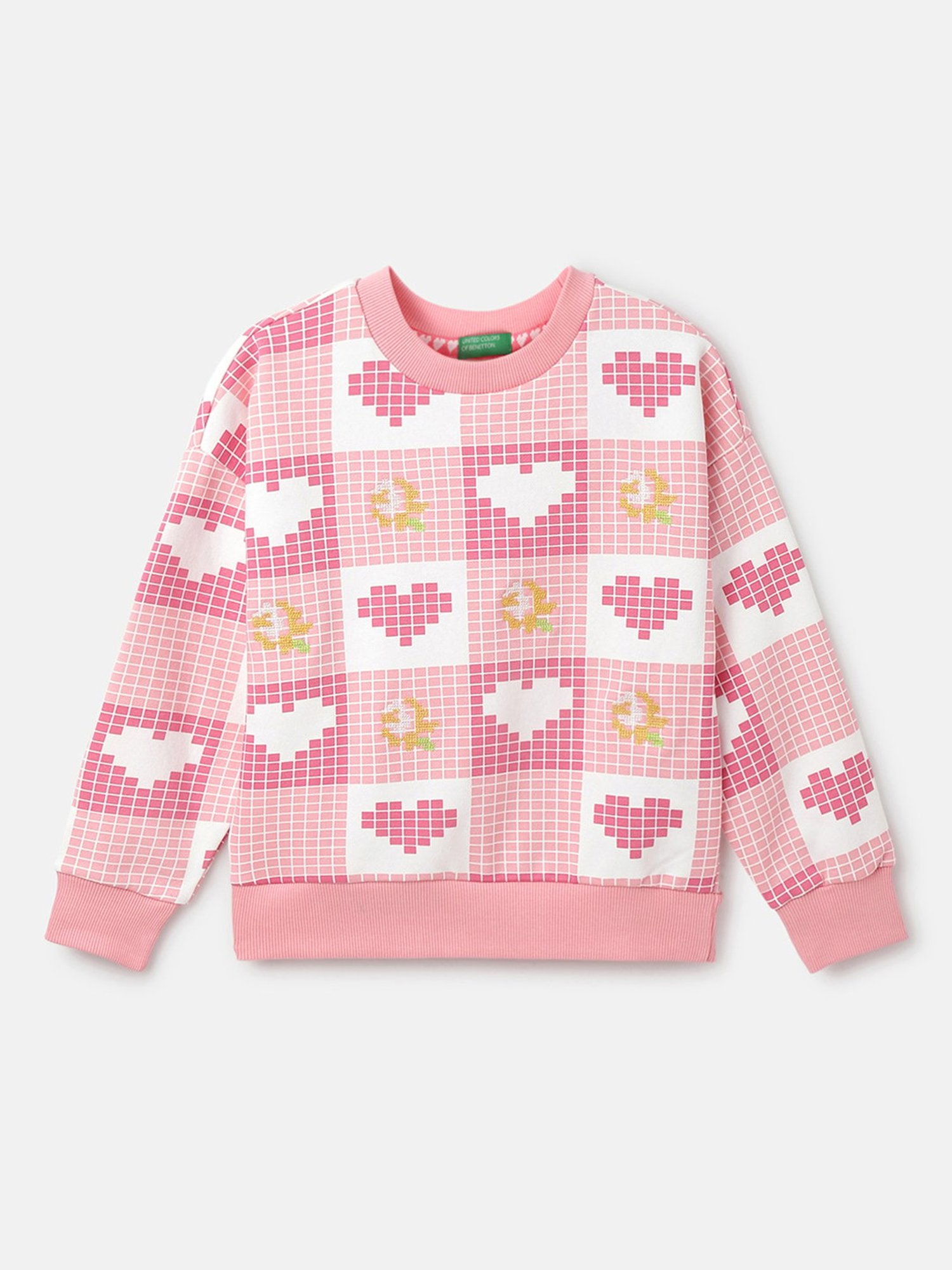 United Colors of Benetton Kids Pink & White Checks Full Sleeves Sweatshirt