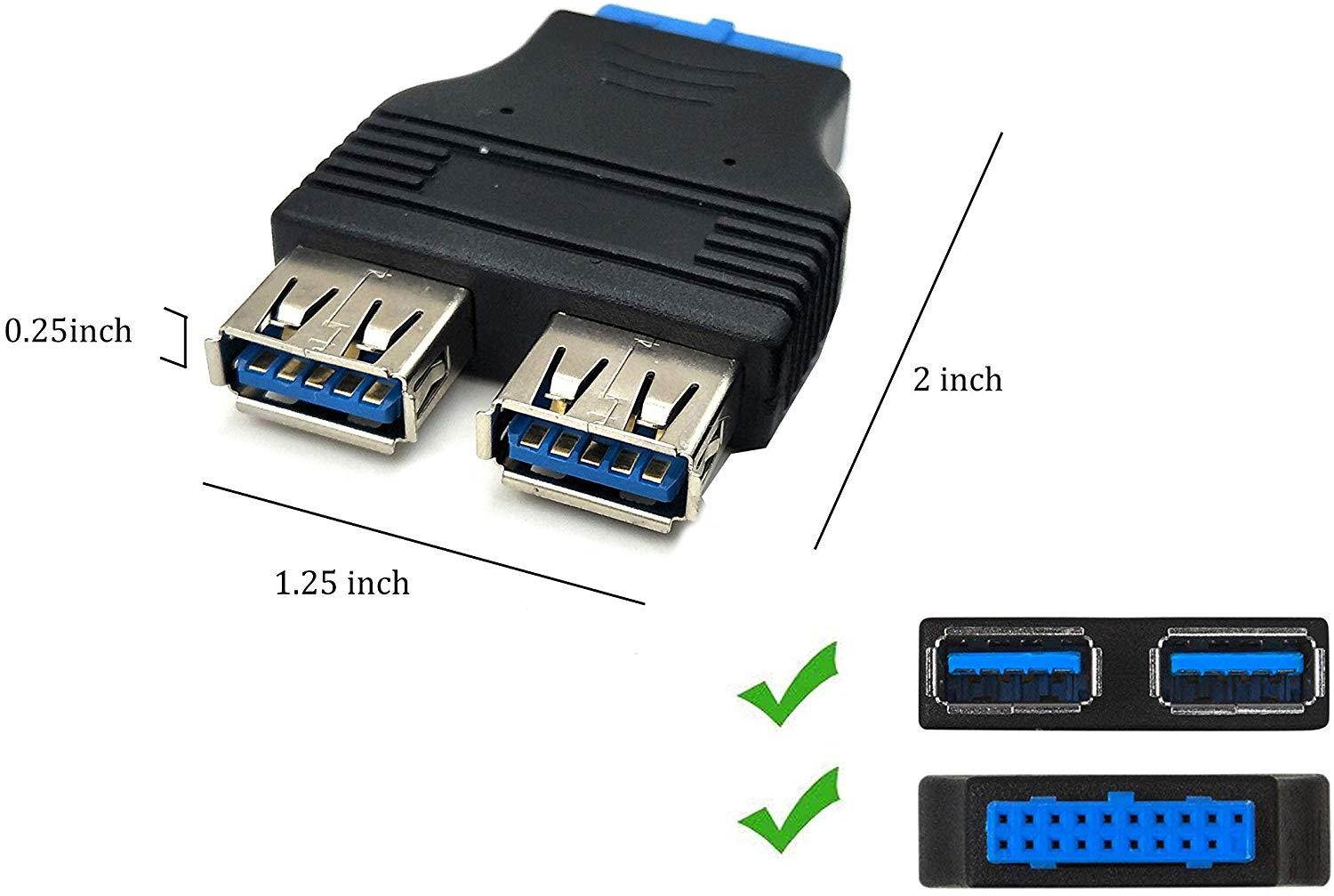 Duttek 2 Pack Dual USB 3.0 Female to USB3.0 Motherboard Female 20 Pin Header Connector Extension Adapter Splitter for PC Motherboard Mainboard (USB3.0 Connector 20 PIN)