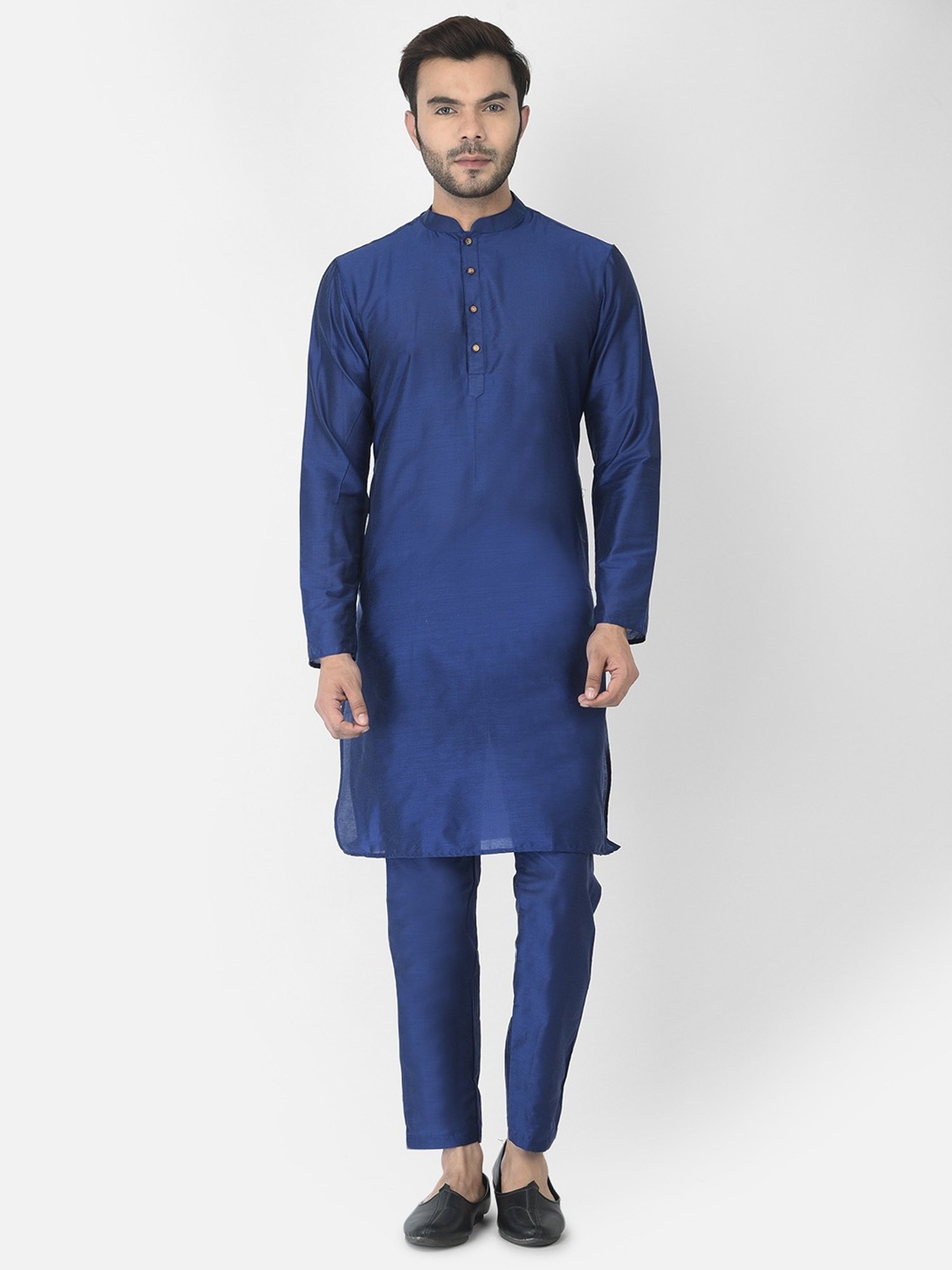 Deyann Navy & Blue Cotton Regular Fit Printed Kurta Set With Jacket