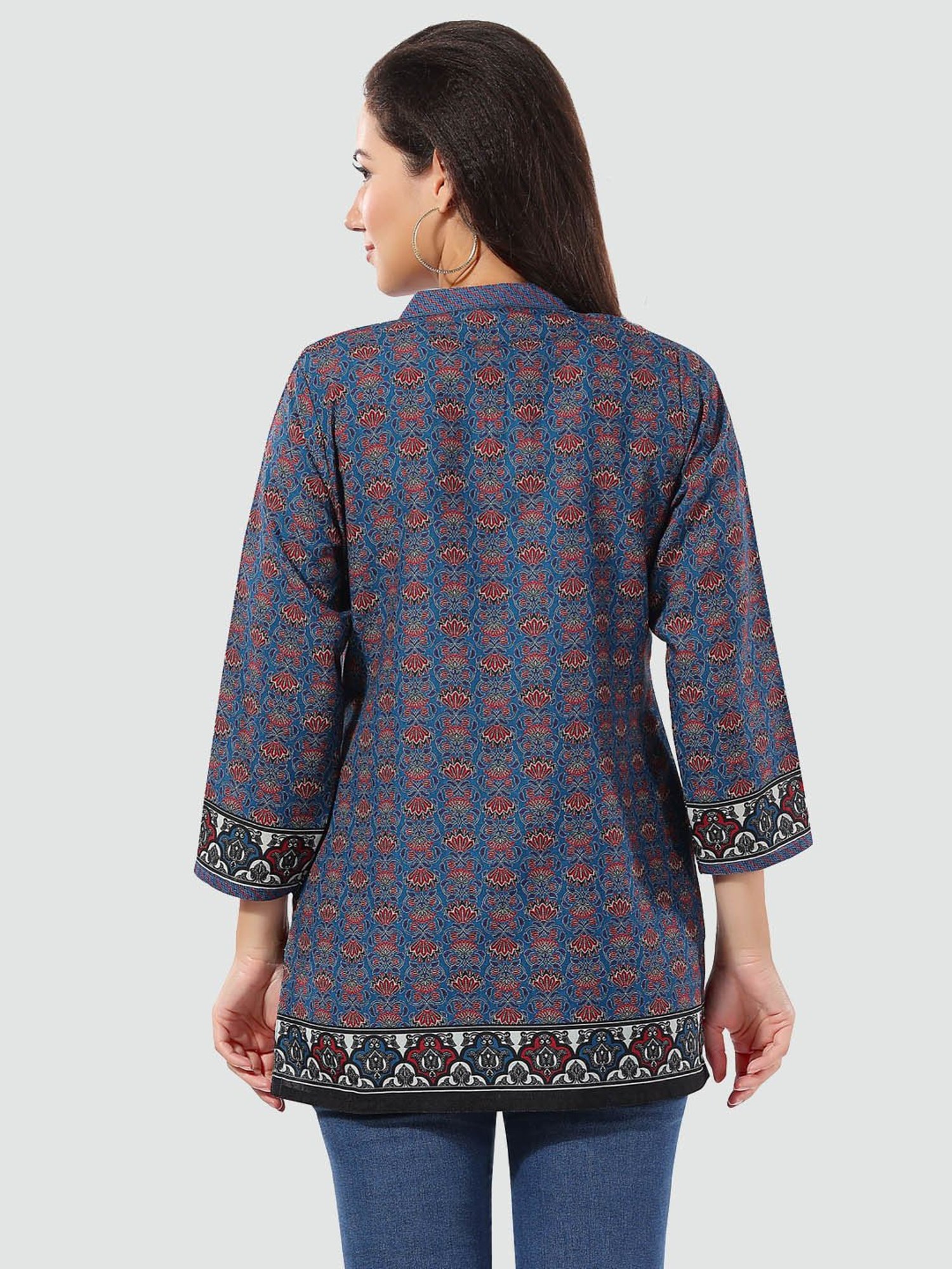 Saree Swarg Dark Blue Printed A Line Short Kurti