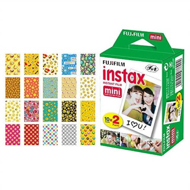 fujifilm instax mini instant film 20 exposures + 20 sticker frames for fuji instax prints emoji package