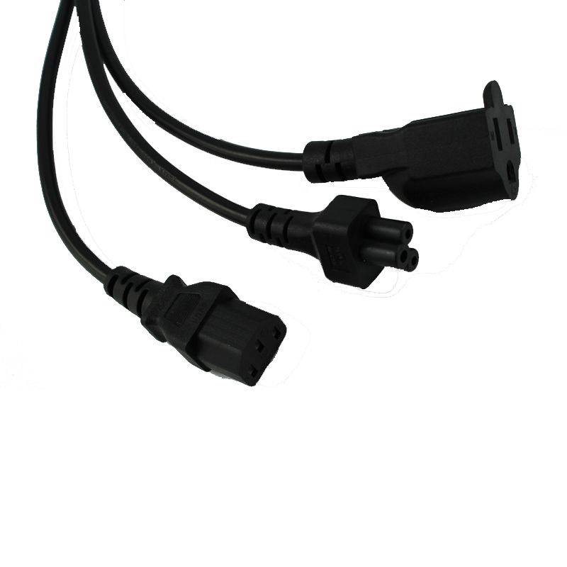Tekit 1 to 3 Power Cord Splitter and IEC C5 laptop Connection,1-to-3 US Plug 3-Prong NEMA 5-15P to IEC320 C13 +C5+Nema 5-15R Female, 3 in 1 Multifunctional AC Power Cord(60cm/2ft)