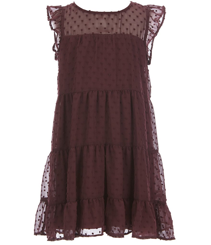 Poppies And Roses Big Girls 7-16 Ruffle Cap-Sleeve Swiss Dotted Tiered Babydoll Dress