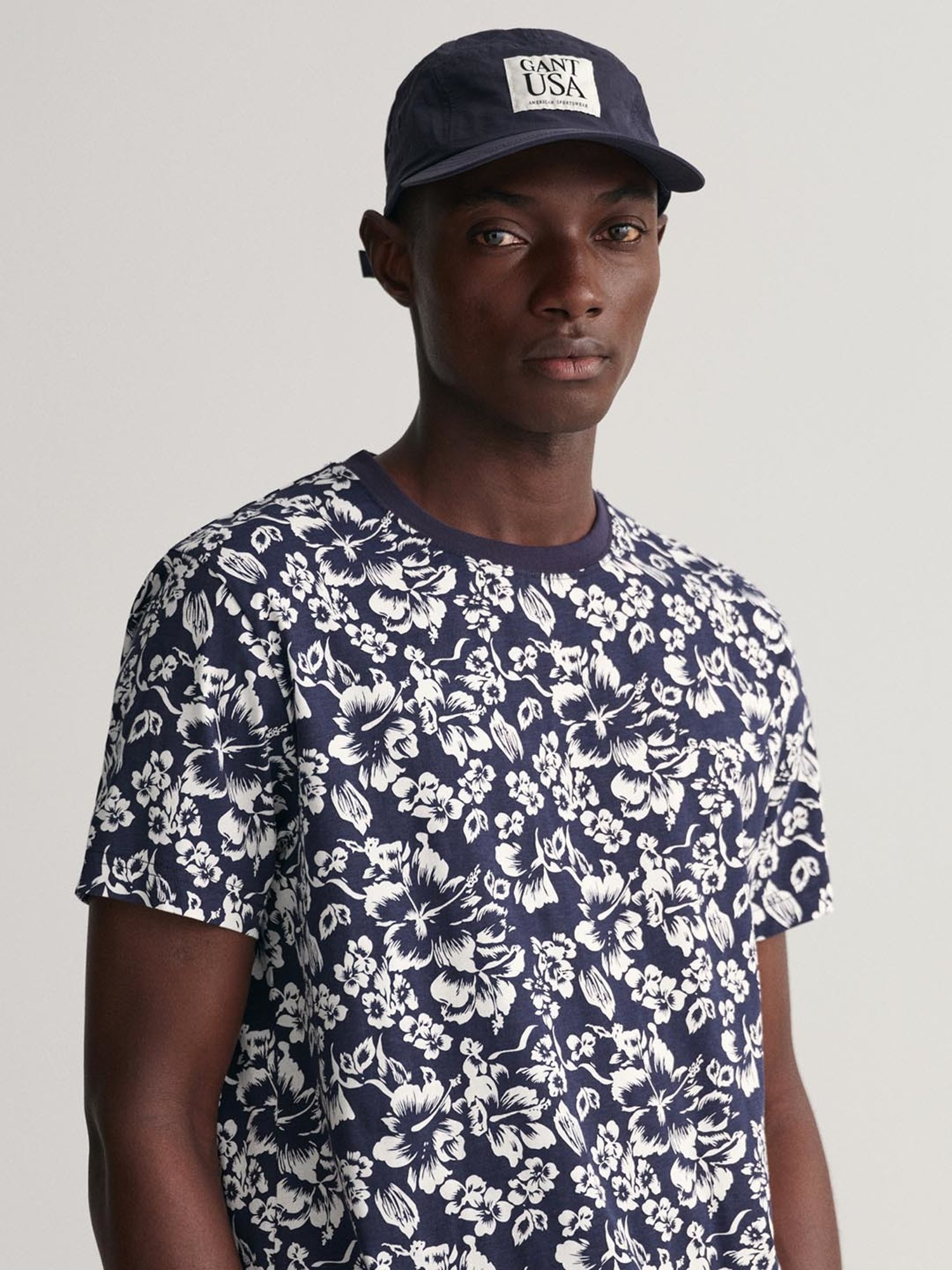 GANT Blue Cotton Regular Fit Printed T-Shirt