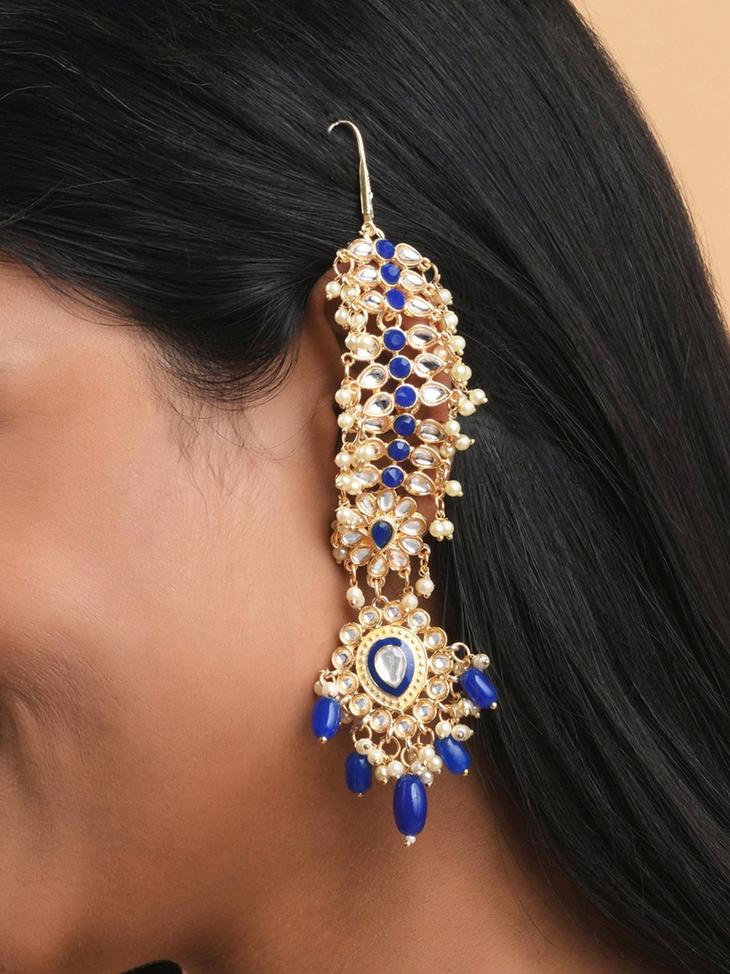 Fida Ear Chain Navy Blue Slave Earrings