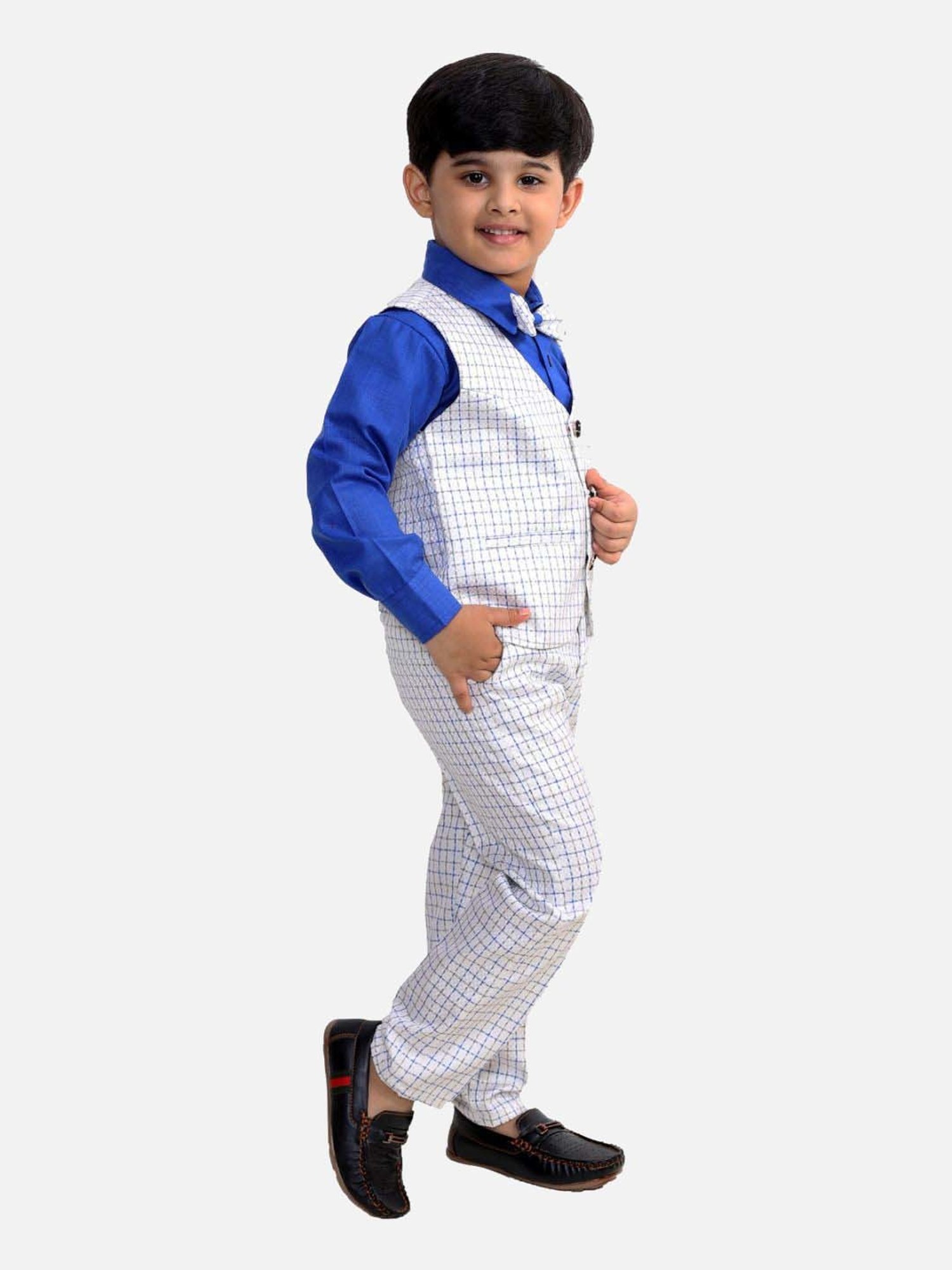 Fourfolds Boys Blue Solid Full Sleeves Clothing Set