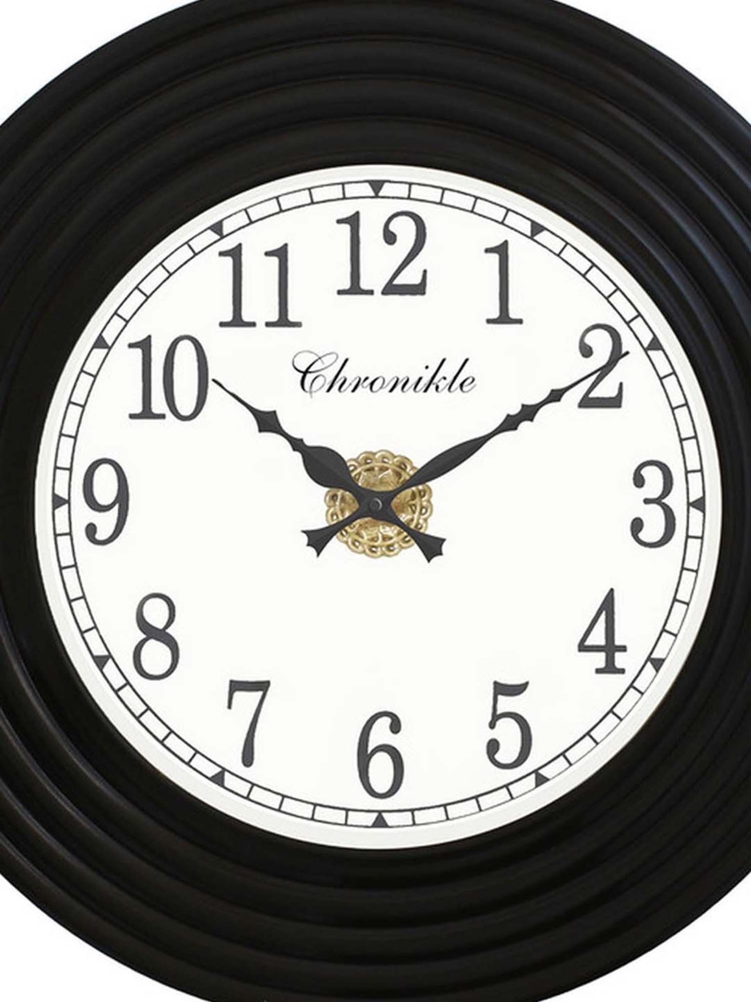 CHRONIKLE Black Wood Round Antique Analog Dial English Number Wall Clock