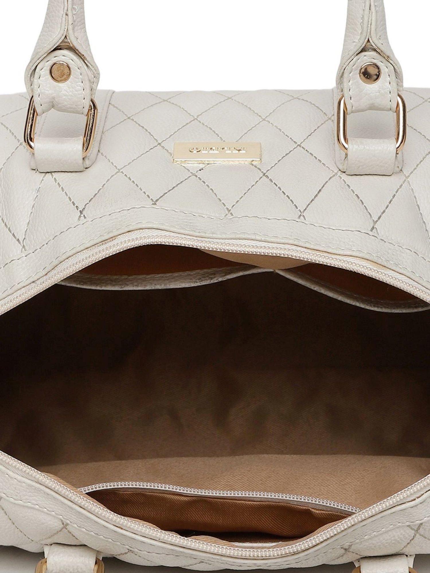 KLEIO White Textured Medium Bowler Handbag