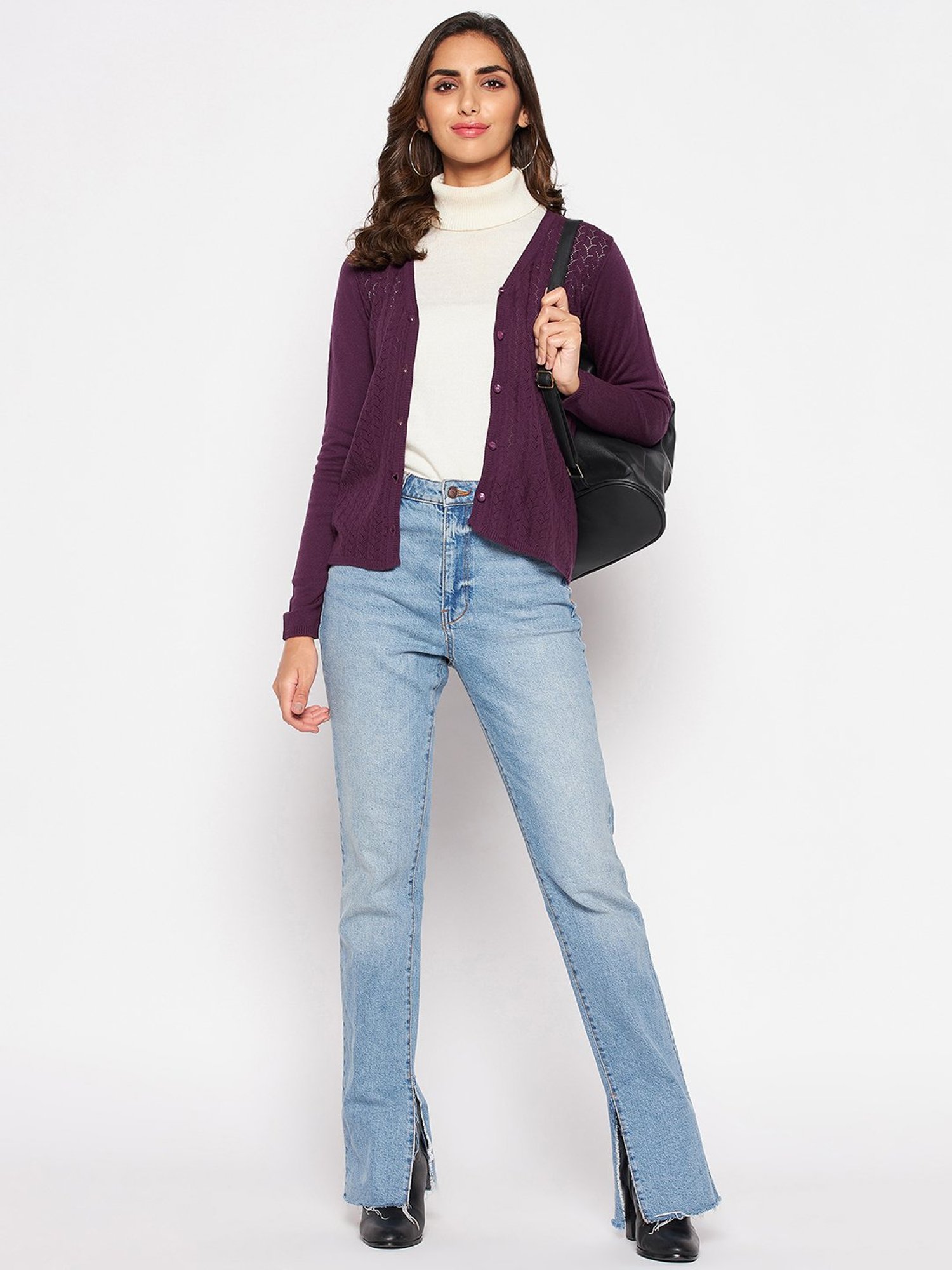 Crozo By Cantabil Purple Cardigans