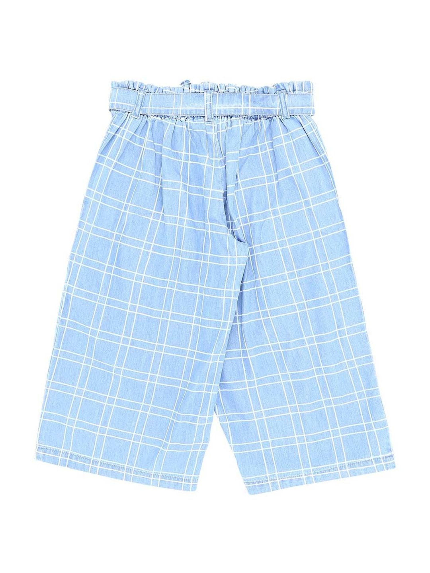 Gini & Jony Kids Sky Blue Cotton Checks Capris