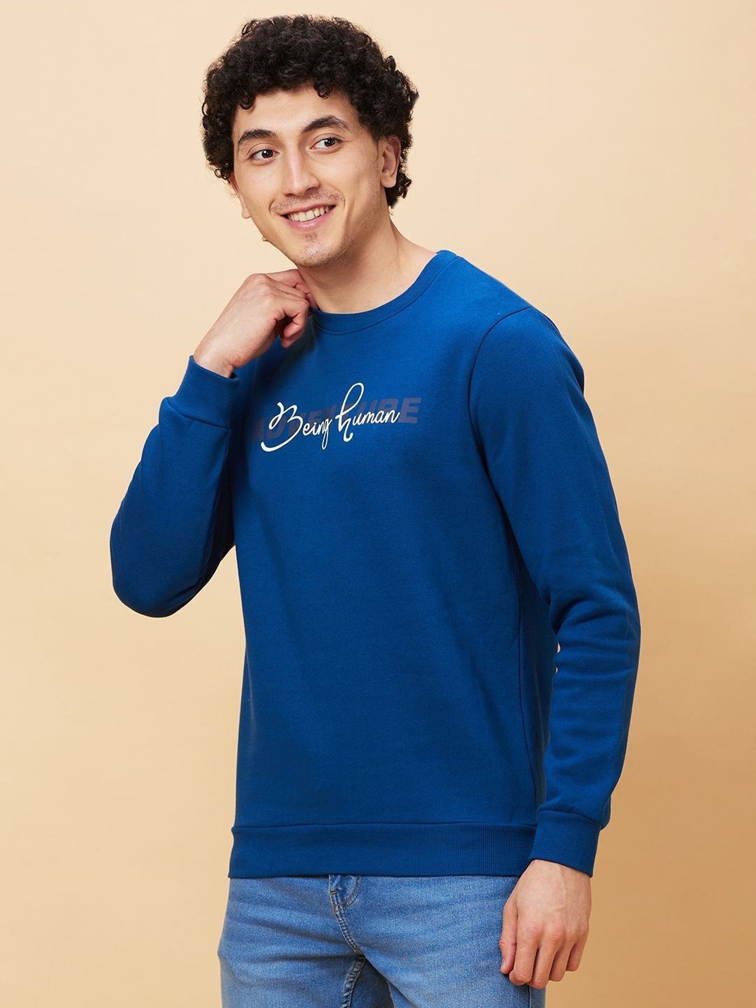 Being Human Dark Blue Oversized Print Sweatshirt