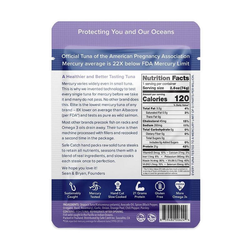 Safe Catch Tuna Wild Elite Garlic Herb Single Serve Pouch - 2.6oz