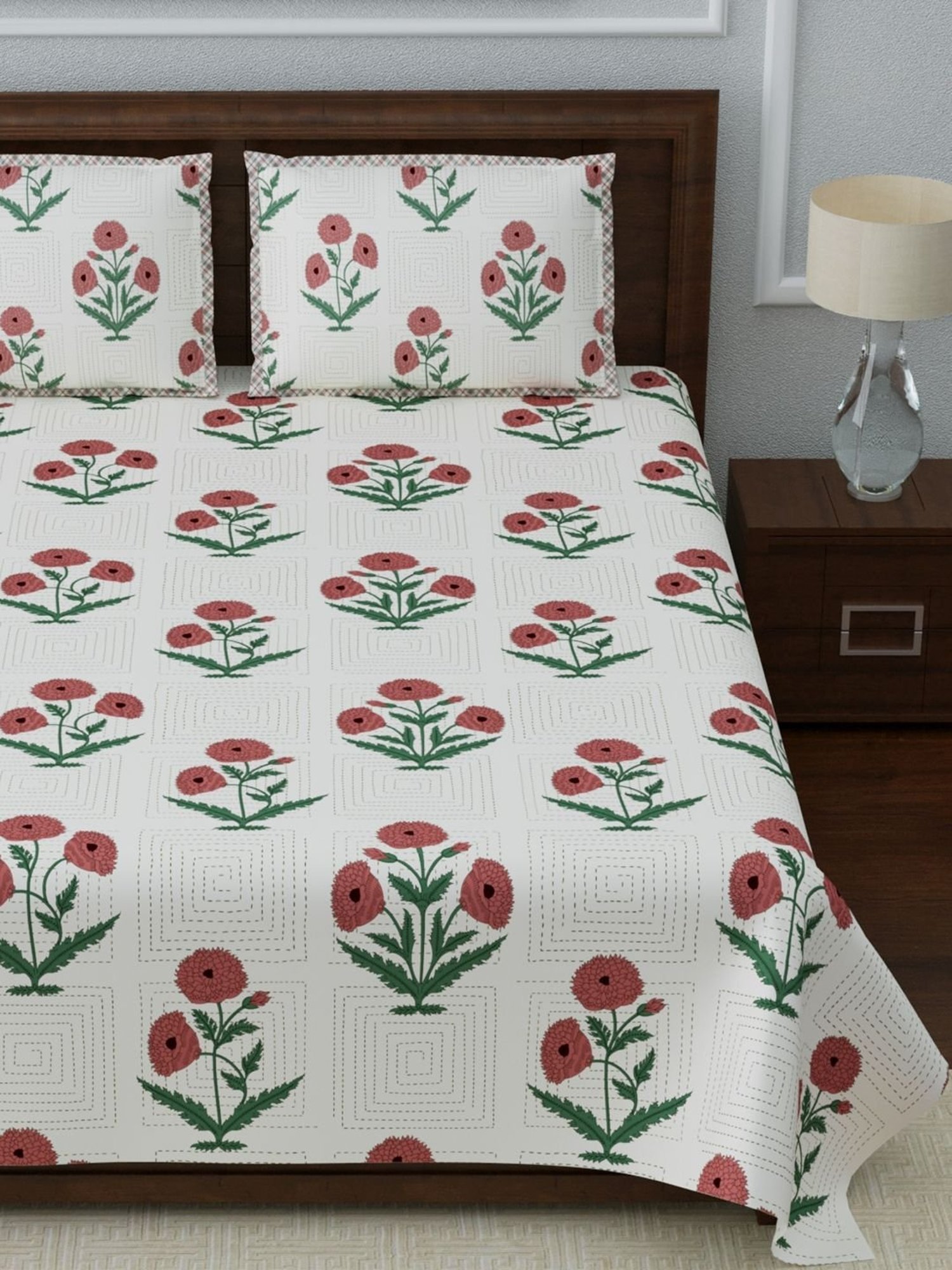 Living Roots Multicolor Jaipuri Printed Cotton Bed Sheet with 2 Pillow Cover