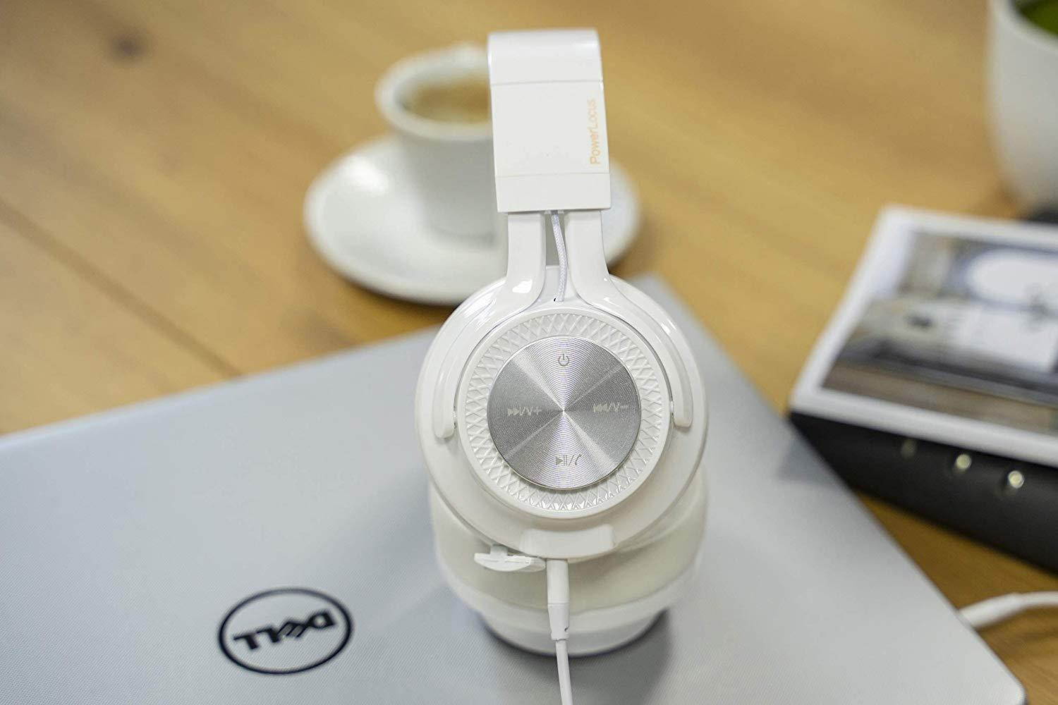 PowerLocus P3 Wireless Bluetooth Headphones Over-Ear, Foldable Stereo Wireless/Wired Headphone Over Ear with Mic Deep Bass Headset for iOS/Android/Laptop/PC/TV - White