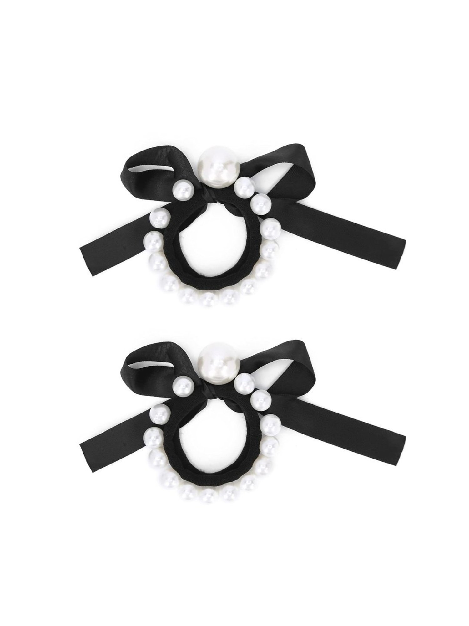 OOMPH Combo of 2 Black Nylon Big Pearl Rubber Band Ponytail Holder Stylish Latest