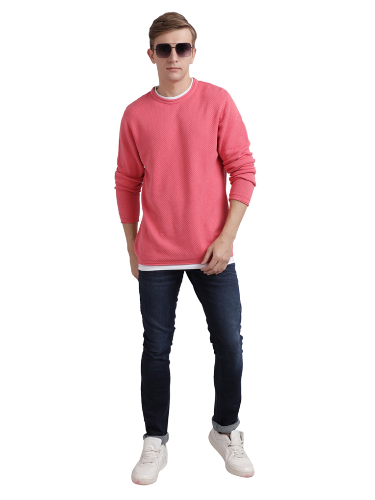 Parx Pink Cotton Regular Fit Sweaters