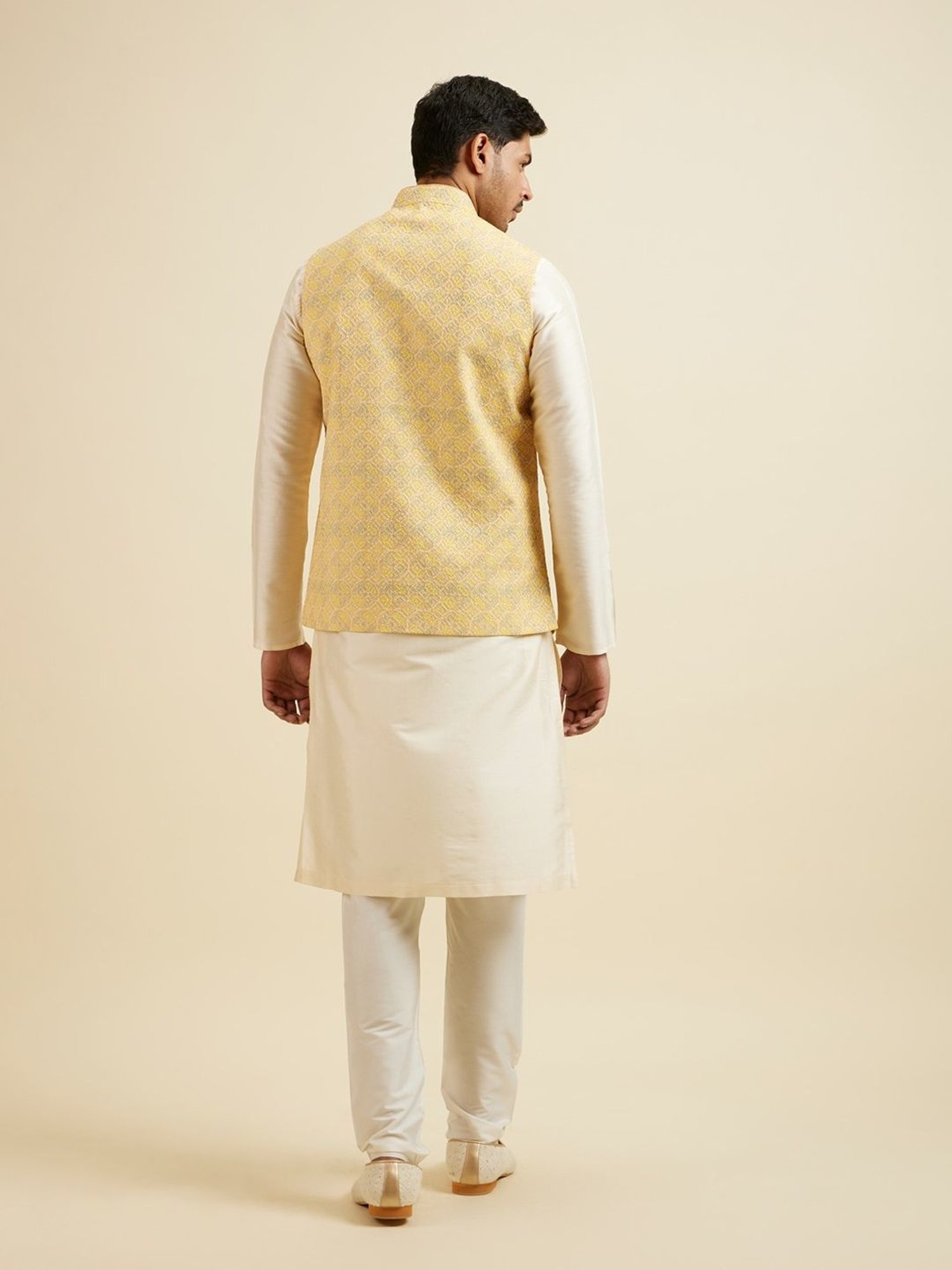 Manyavar Yellow Regular Fit Embroidered Nehru Jacket
