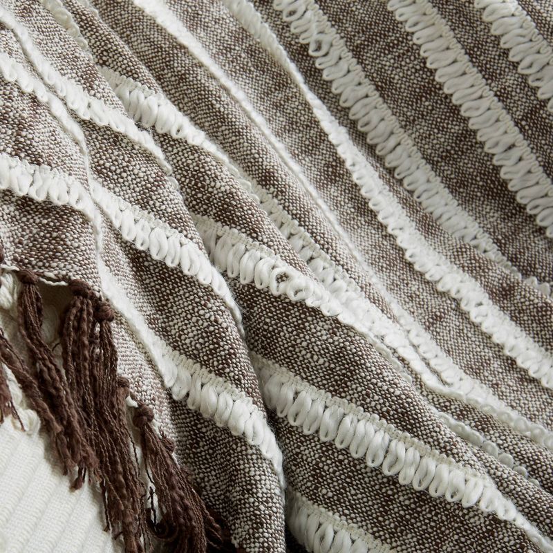 50"x60" Striped Throw Blanket with Tassel and Fringe Black/Natural - Patina Vie