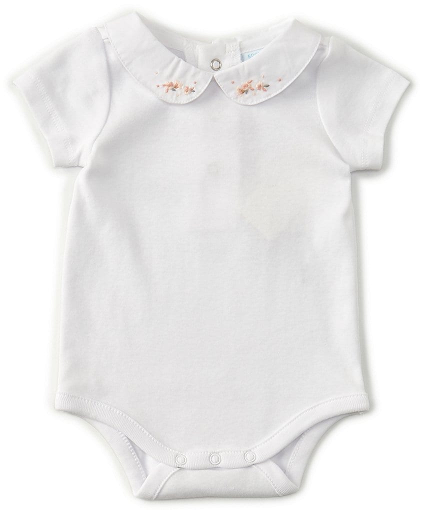 Edgehill Collection Baby Girls Newborn-6 Months Floral Embroidered-Collar Bodysuit