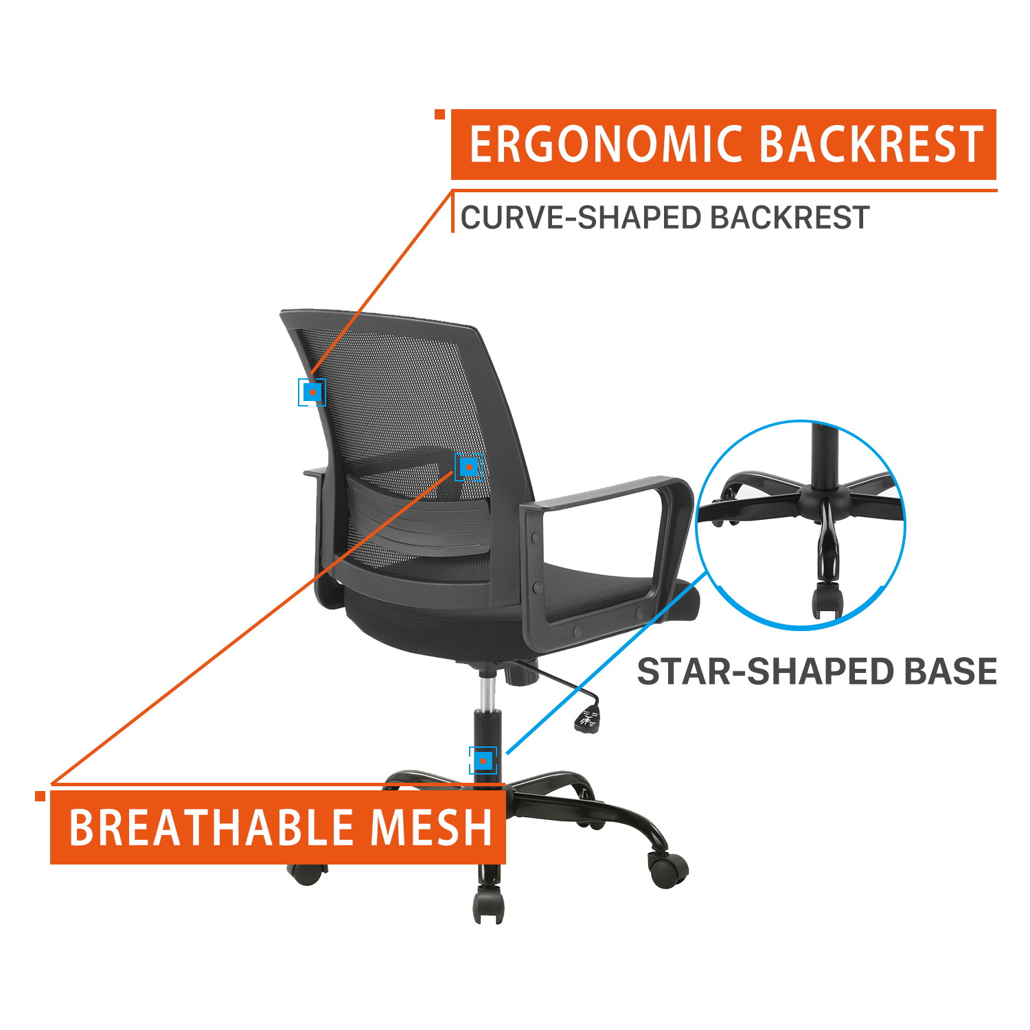 CLATINA Ergonomic Rolling Mesh Desk Chair with Executive Lumbar Support and Adjustable Swivel Design for Home Office Computer BIFMA Certified Black