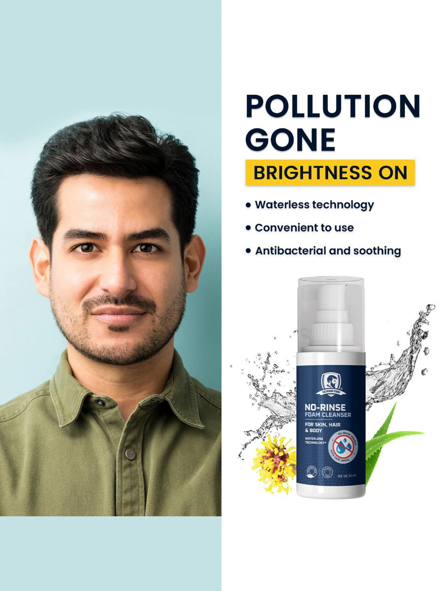 The Beard Story No-Rinse Foam Cleanser for Skin, Hair & Body - 50 ml