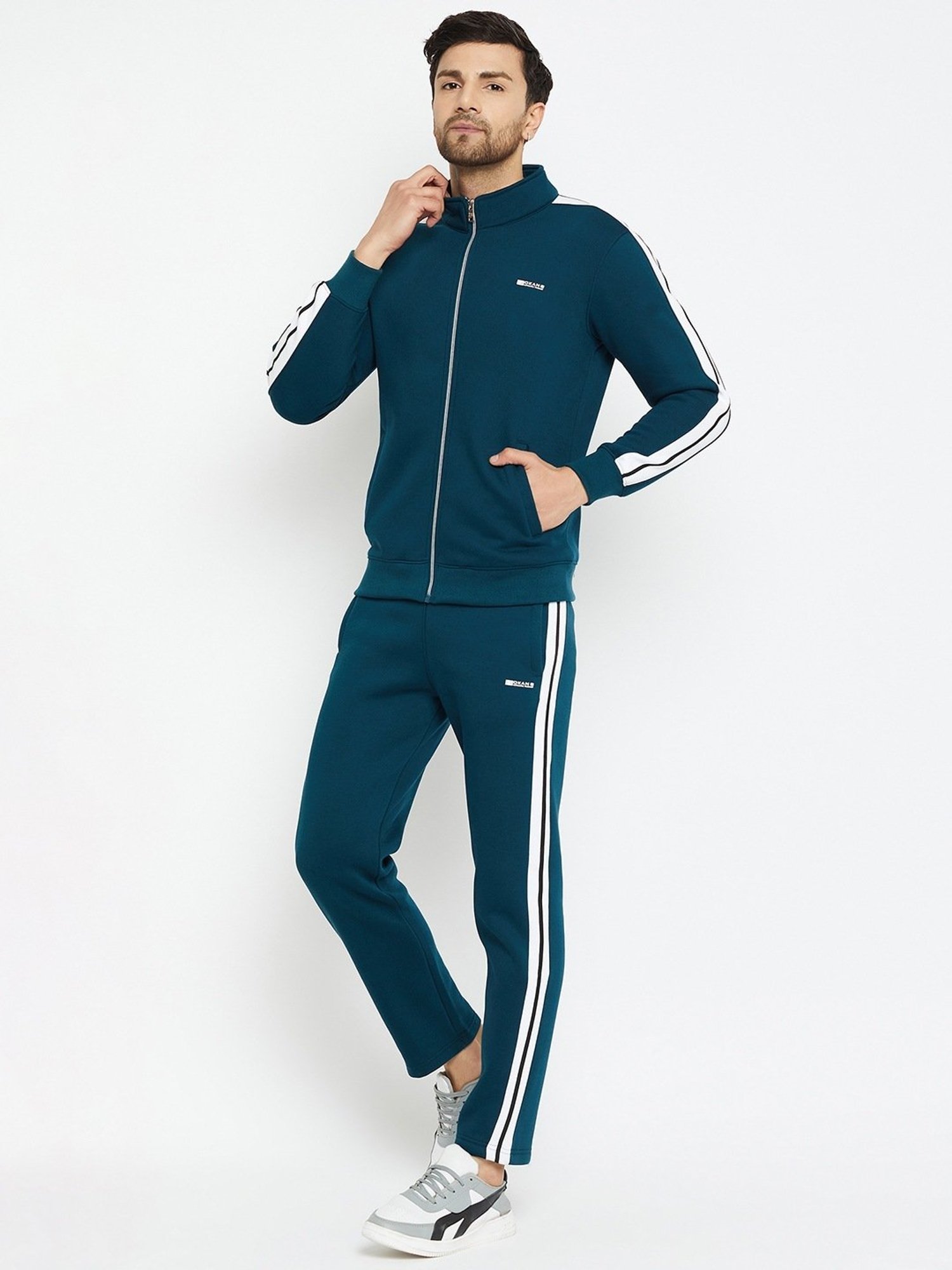 Okane Teal Regular Fit Colour Block Tracksuit