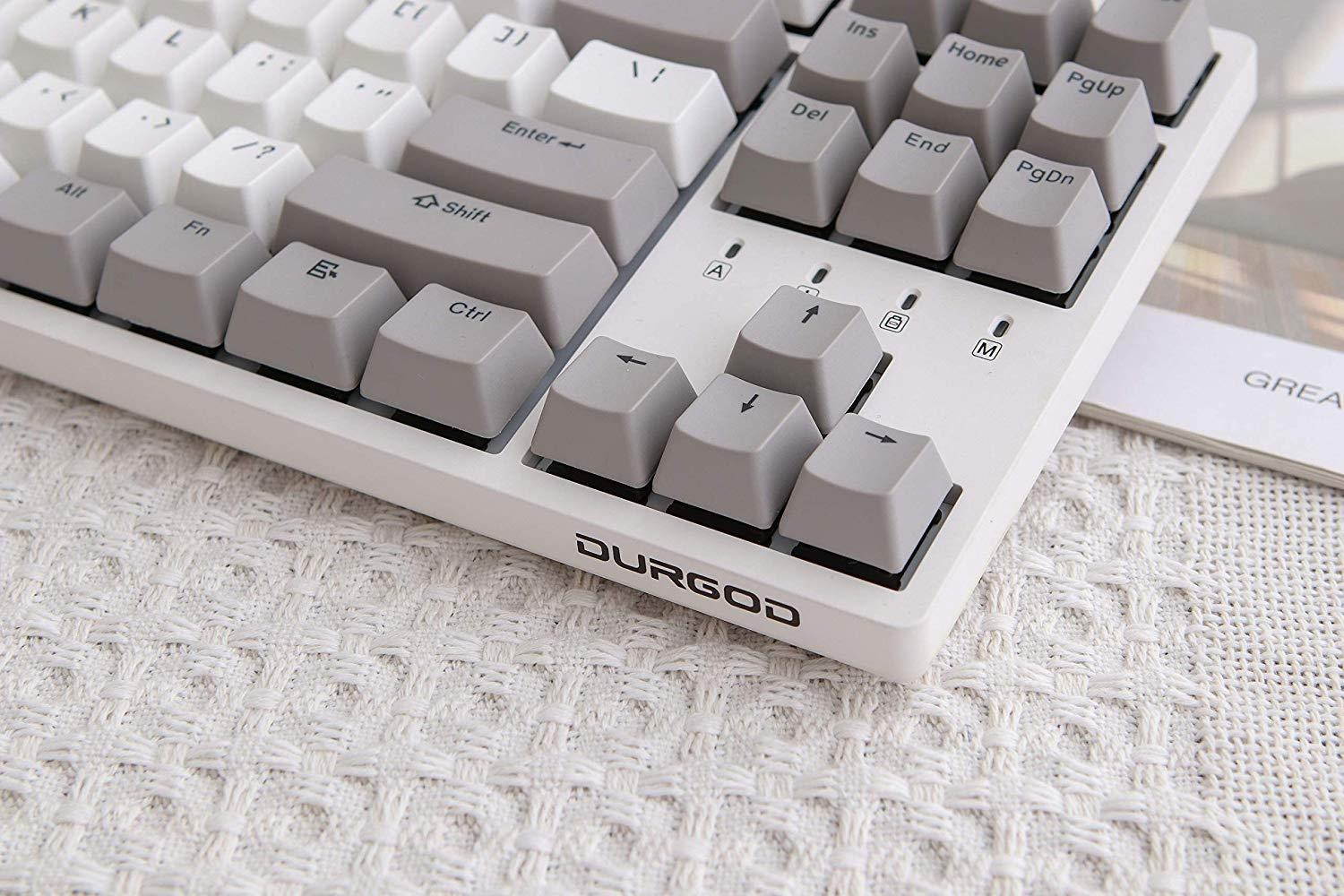 Durgod Taurus K320 TKL Mechanical Gaming Keyboard - 87 Keys - Double Shot PBT - NKRO - USB Type C (Cherry White, White)