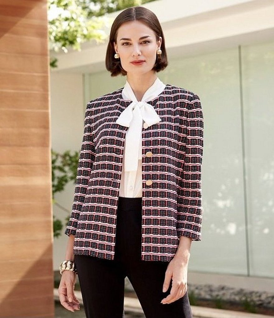 Misook Sleeveless Mandarin Collar Tie Neck Washable Blouse