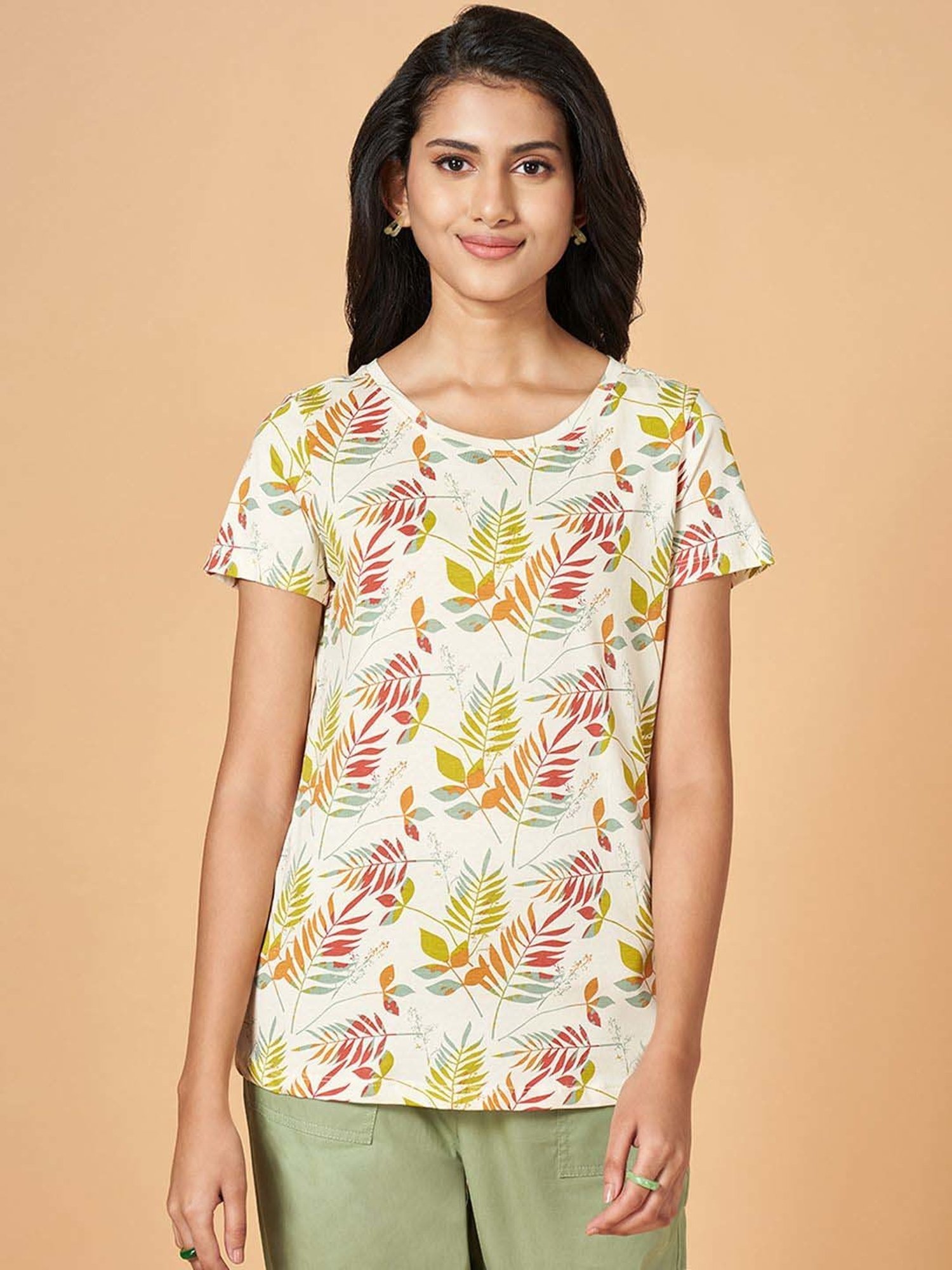 Honey by Pantaloons White Cotton Printed T-Shirt