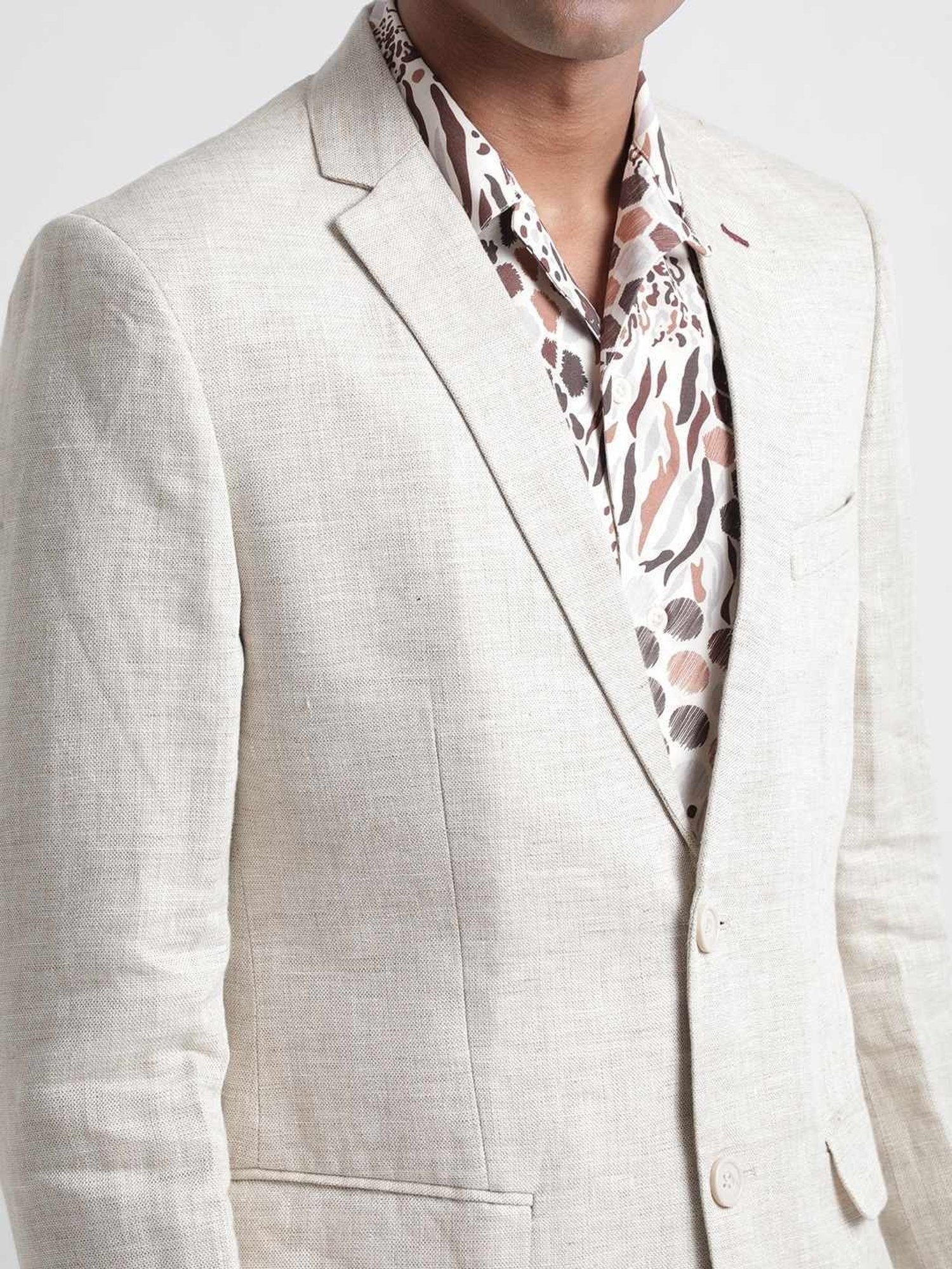 Iconic Men Self Design Regular Fit Linen Blazers