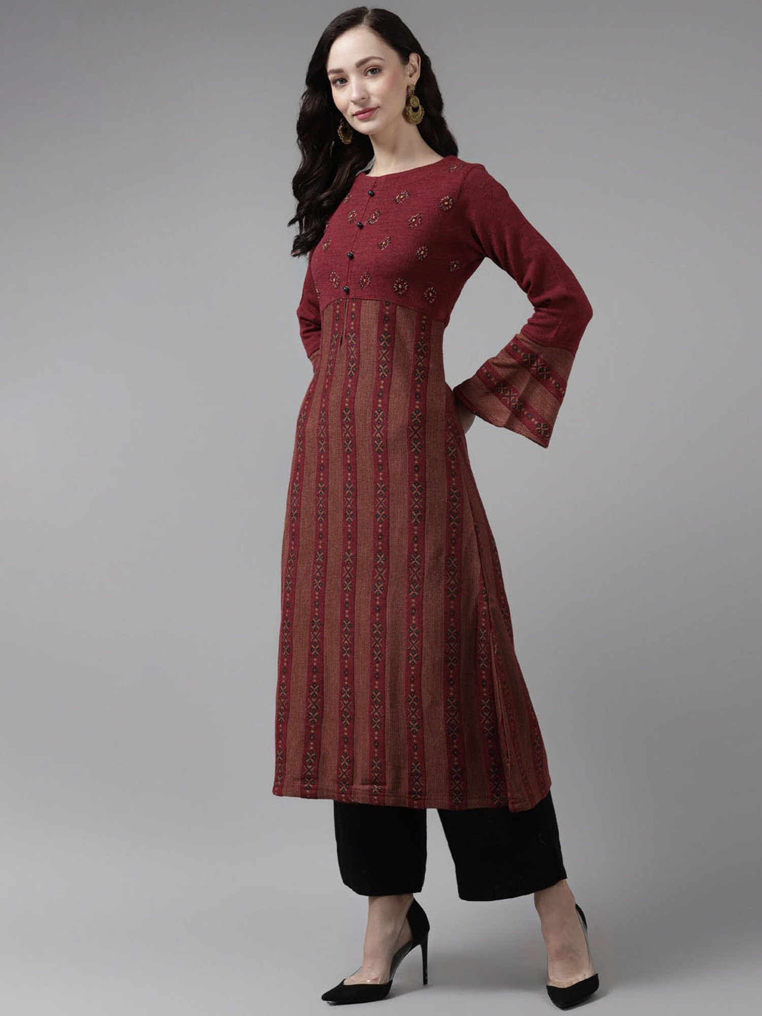 Cayman Maroon Striped Kurta