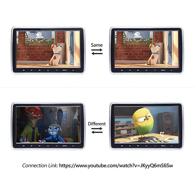 2021 Newest Headrest DVD Player Car DVD Player 10.1'' Dual Car DVD Players with 2 Headphones  C1100A for Kids Support Same/Different Video Playing/AV Out & in HDMI USB SD Port Touch Button-C1100A