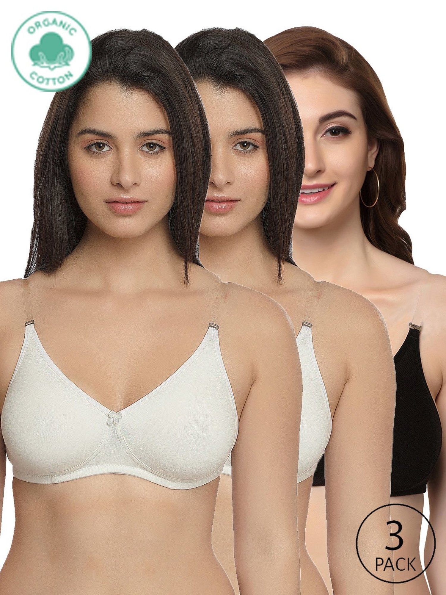 Inner Sense White & Black Full Coverage Backless Bra - Pack of 3