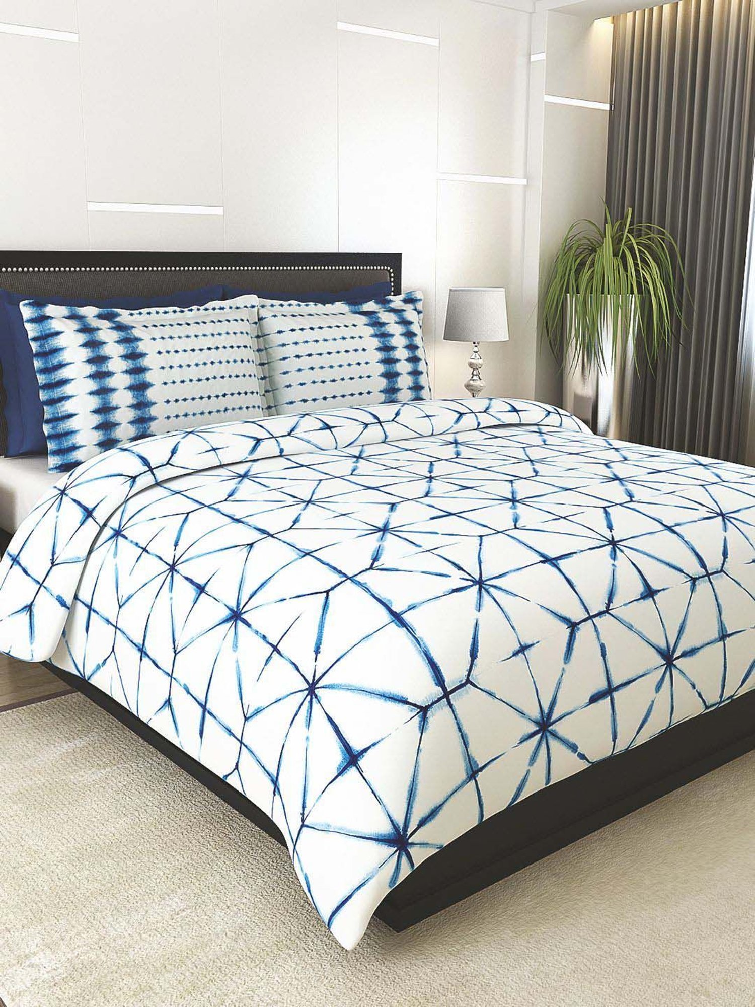 GM Abtsract Blue Cotton 210 TC 150 GSM Reversible Double Bed Comforter