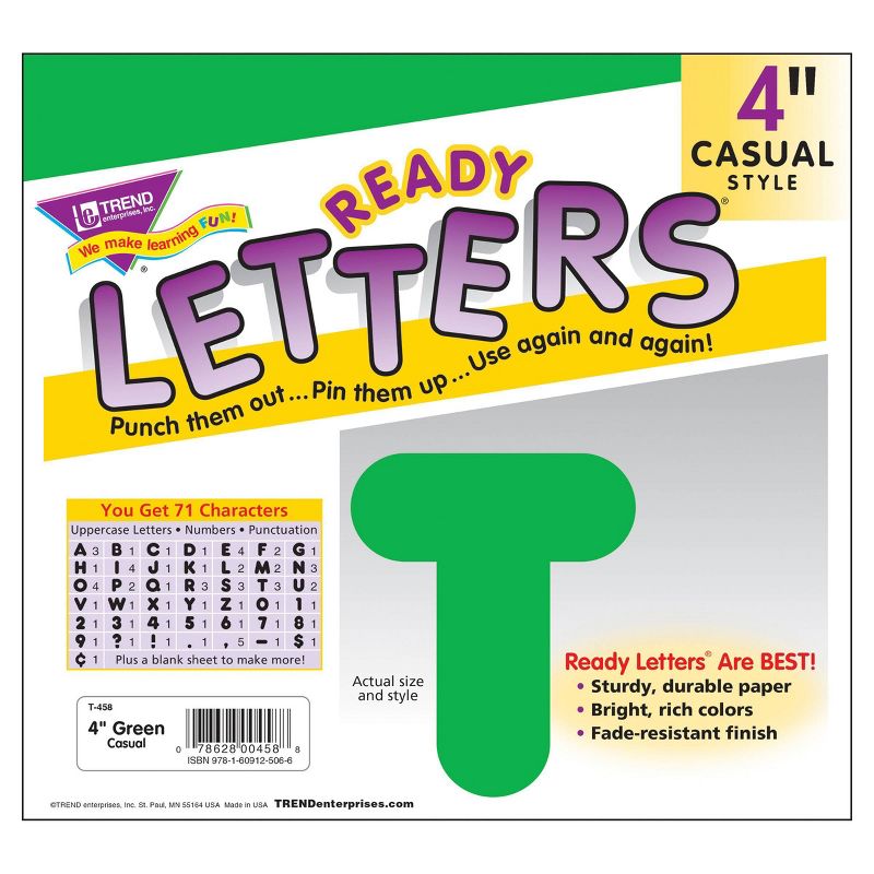 6pk 4" Casual Uppercase Ready Letters Green - TREND