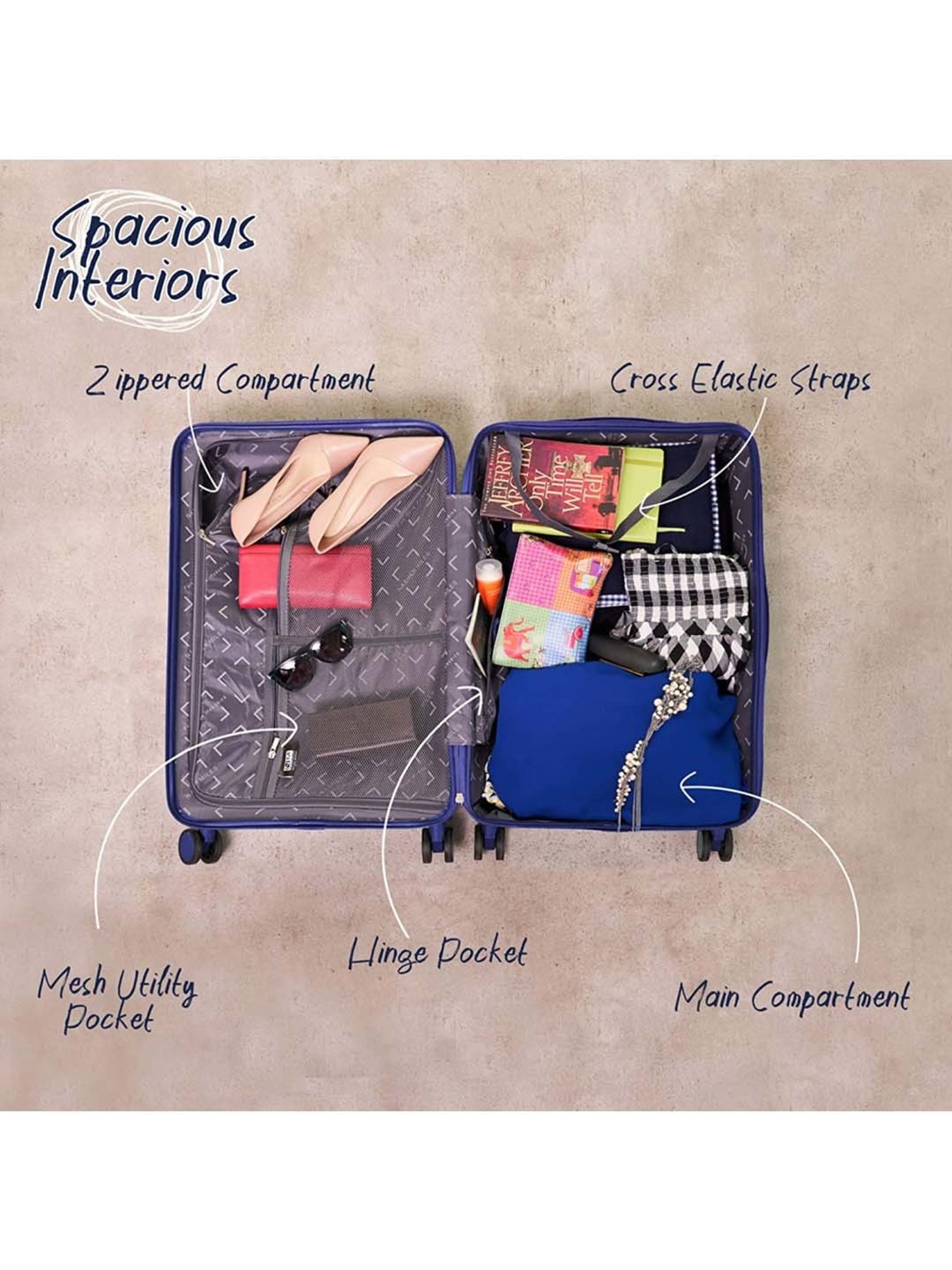 Nasher Miles Lisbon Polypropylene 65 cms Dark Blue Hardsided Check-in Trolley Bag