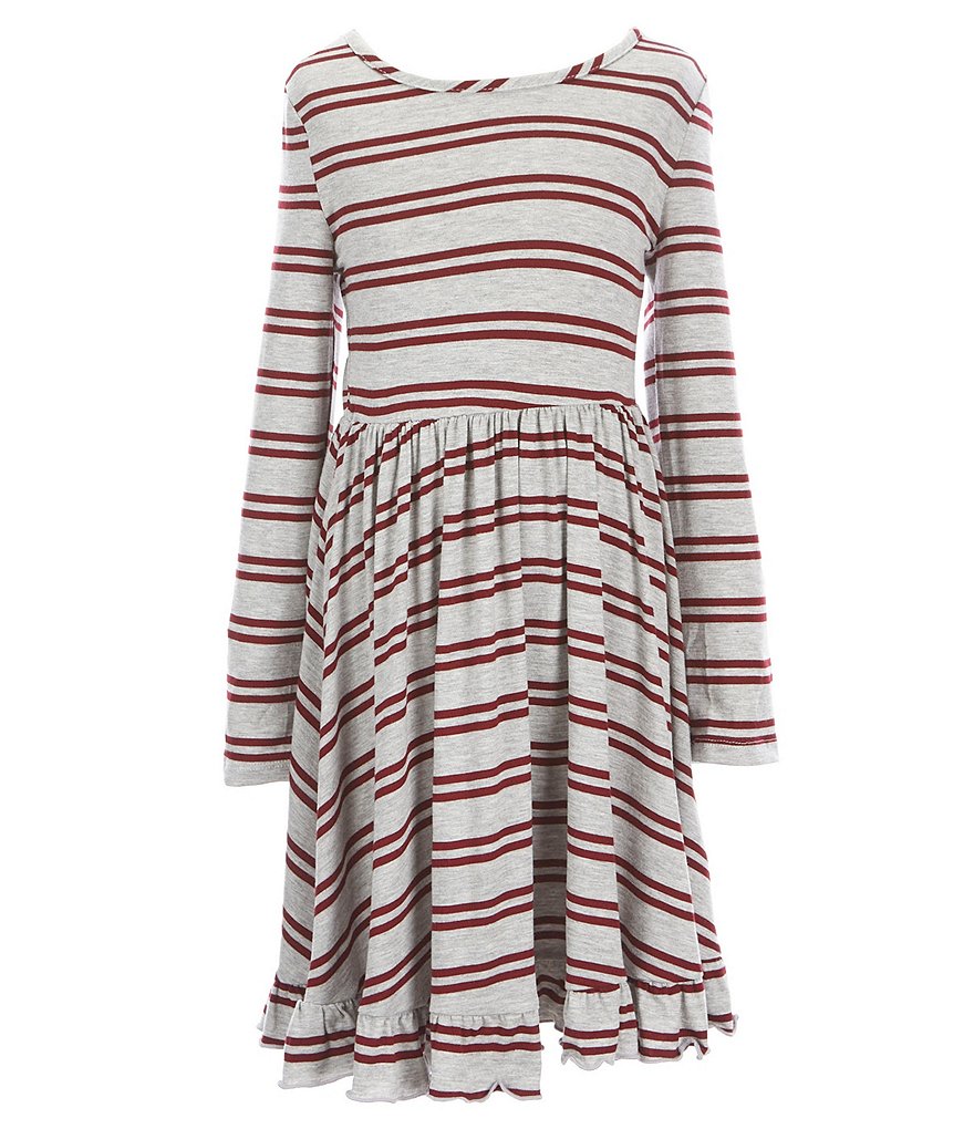 Zunie Big Girls 7-16 Long-Sleeve Striped Ruffle Hem Babydoll Dress