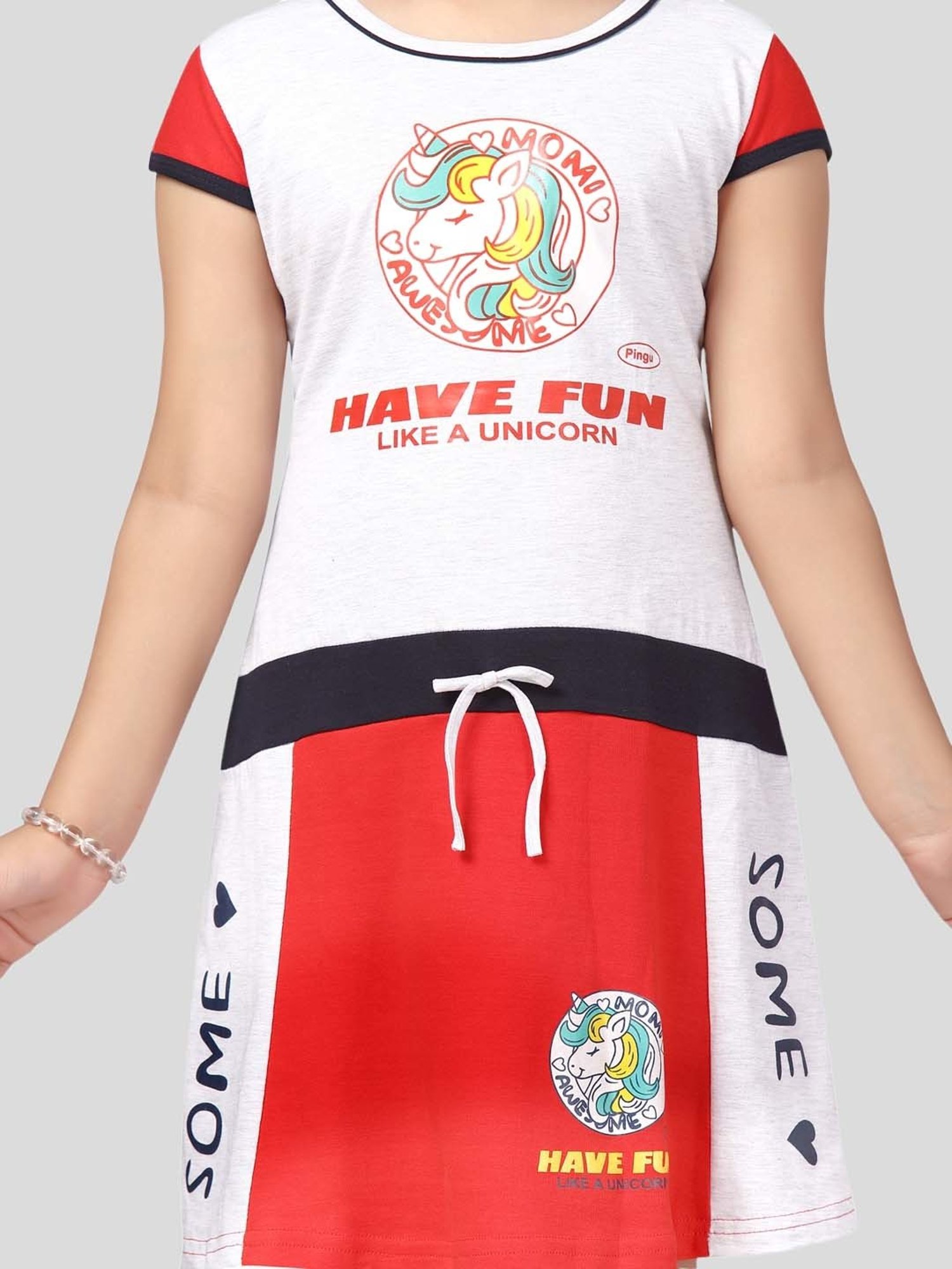 Aarika Kids Grey & Red Printed Midi Dress