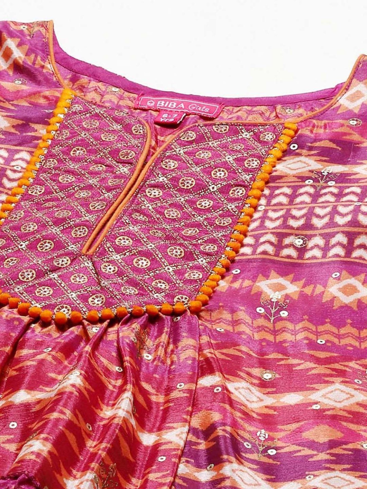 BIBA Girls Kids Purple Cotton Printed Kurta Set