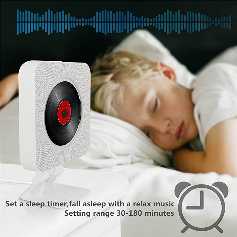 CD Player Portable Wall Mountable with Bluetooth 4.2 FM Radio USB/TF/AUX MP3 Remote Control LED Display Sleep Timer, White (Highest Upgraded)