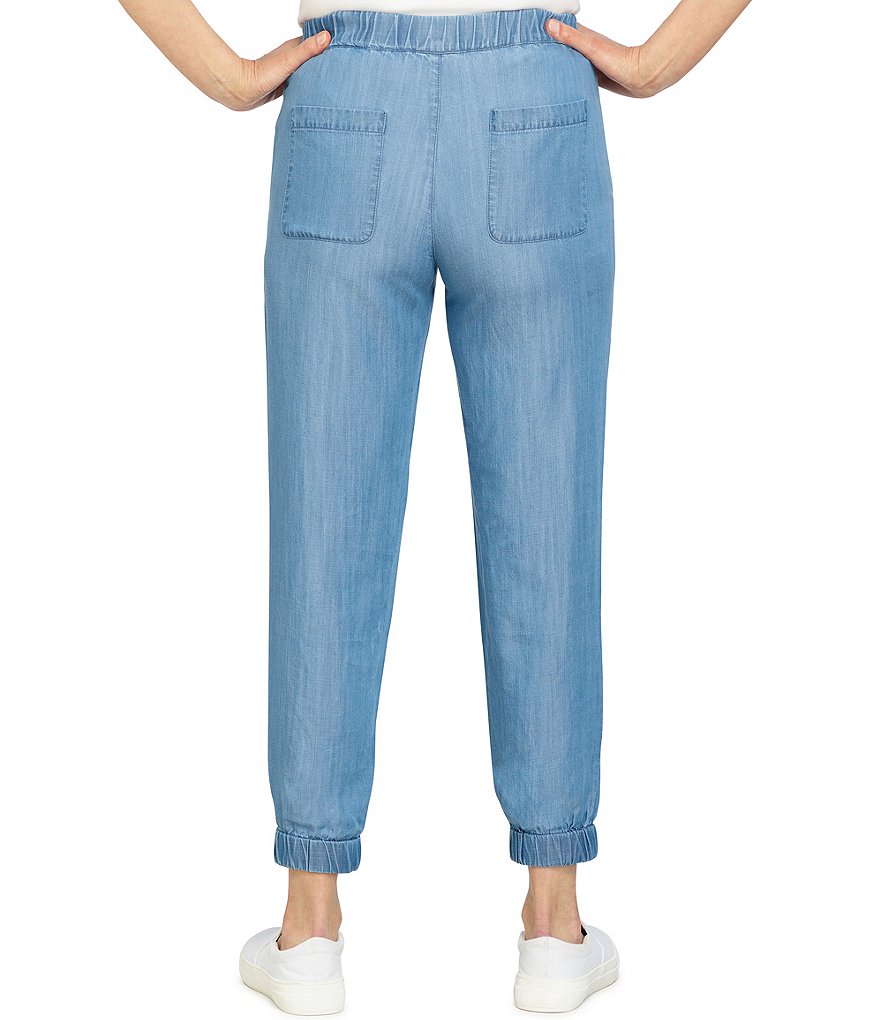 Ruby Rd. Petite Size Tencel Pull-On Stretchy Rib Hem Mid-Rise Straight Leg Ankle Pants