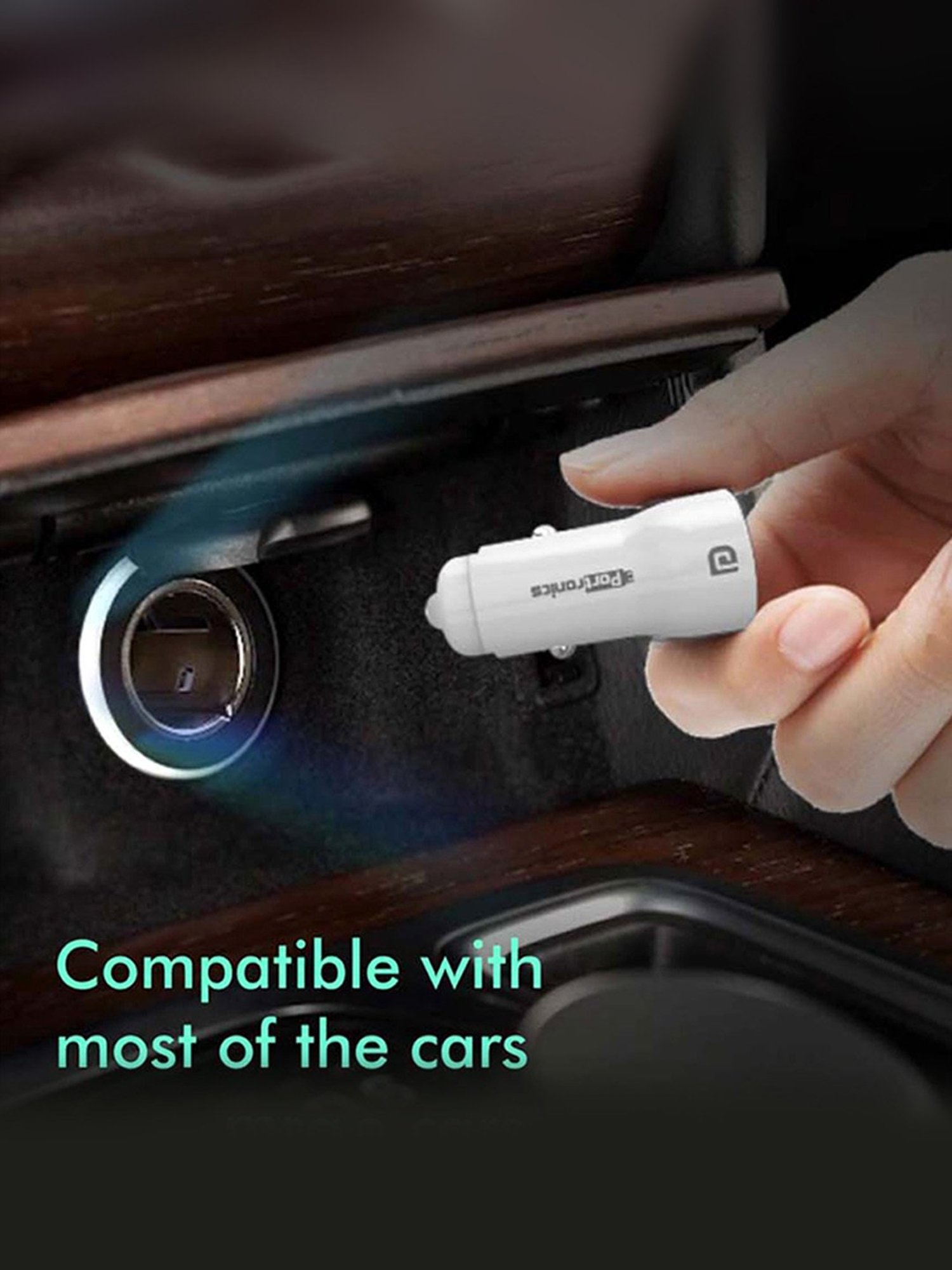 Portronics Car Power 2D POR-1269 2.4A Car Charger with Dual USB Ports (White)