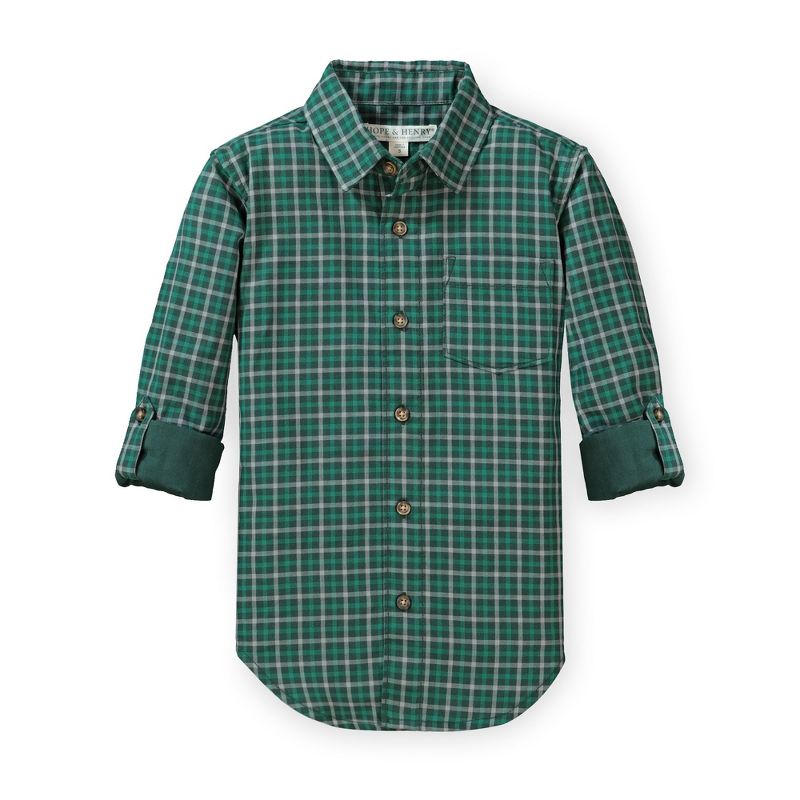 Hope & Henry Infant Plaid Long Sleeve Crew Button Down Shirt - Green 6-12 Months