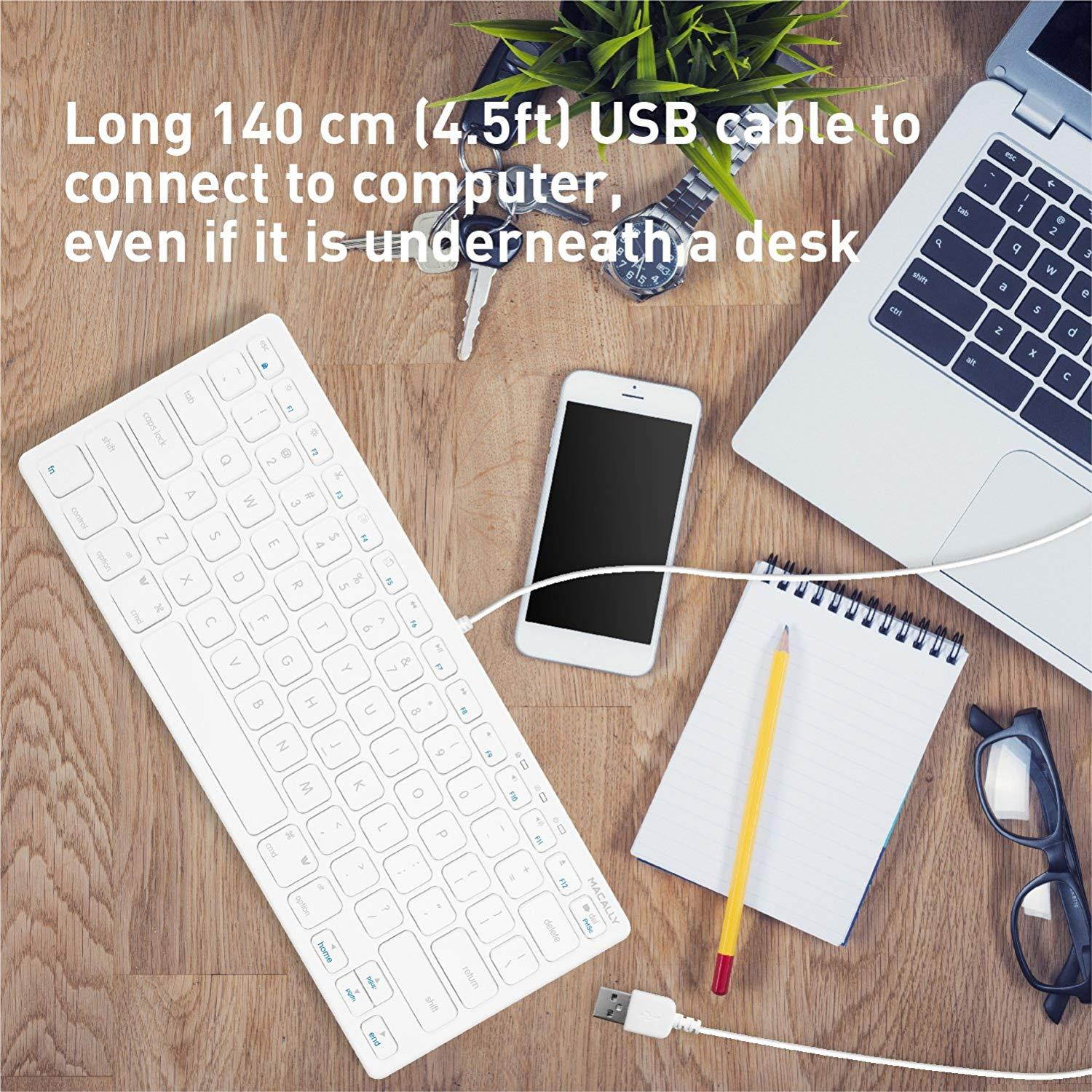 Macally Slim USB Wired Small Compact Mini Computer Keyboard for Apple Mac, iMac, MacBook Pro/Air, Mac Mini, Windows PC Desktops, Laptop (SLIMKEYC)