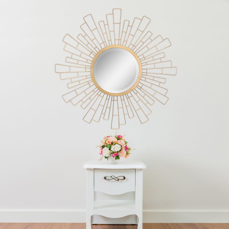23.5" x 23.5" Metal Geometric Sunburst Decorative Wall Mirror Gold - Stonebriar Collection