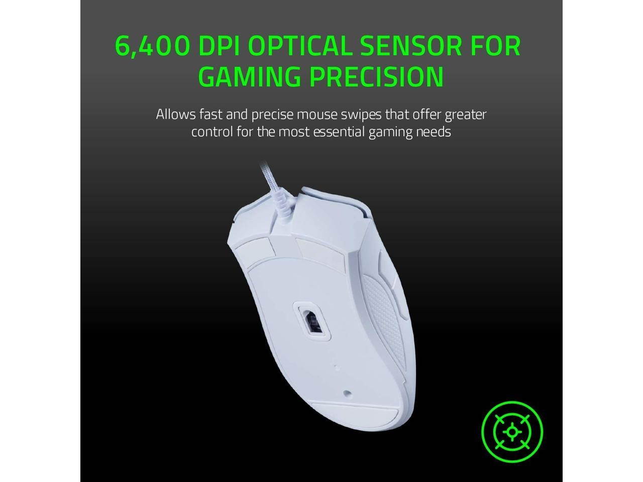Gaming Mouse,New Razer DeathAdder Essential Gaming Mouse: 6400 DPI Optical Sensor - 5 Programmable Buttons - Mechanical Switches - Rubber Side Grips - White