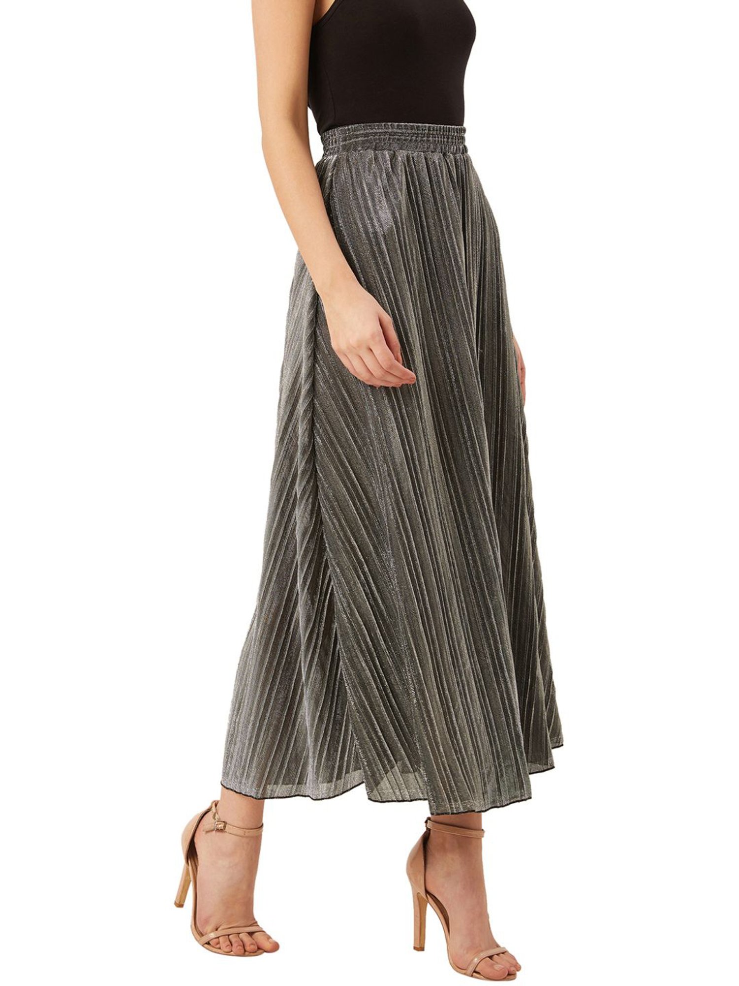 Anvi Be Yourself Silver Striped A-Line Skirt