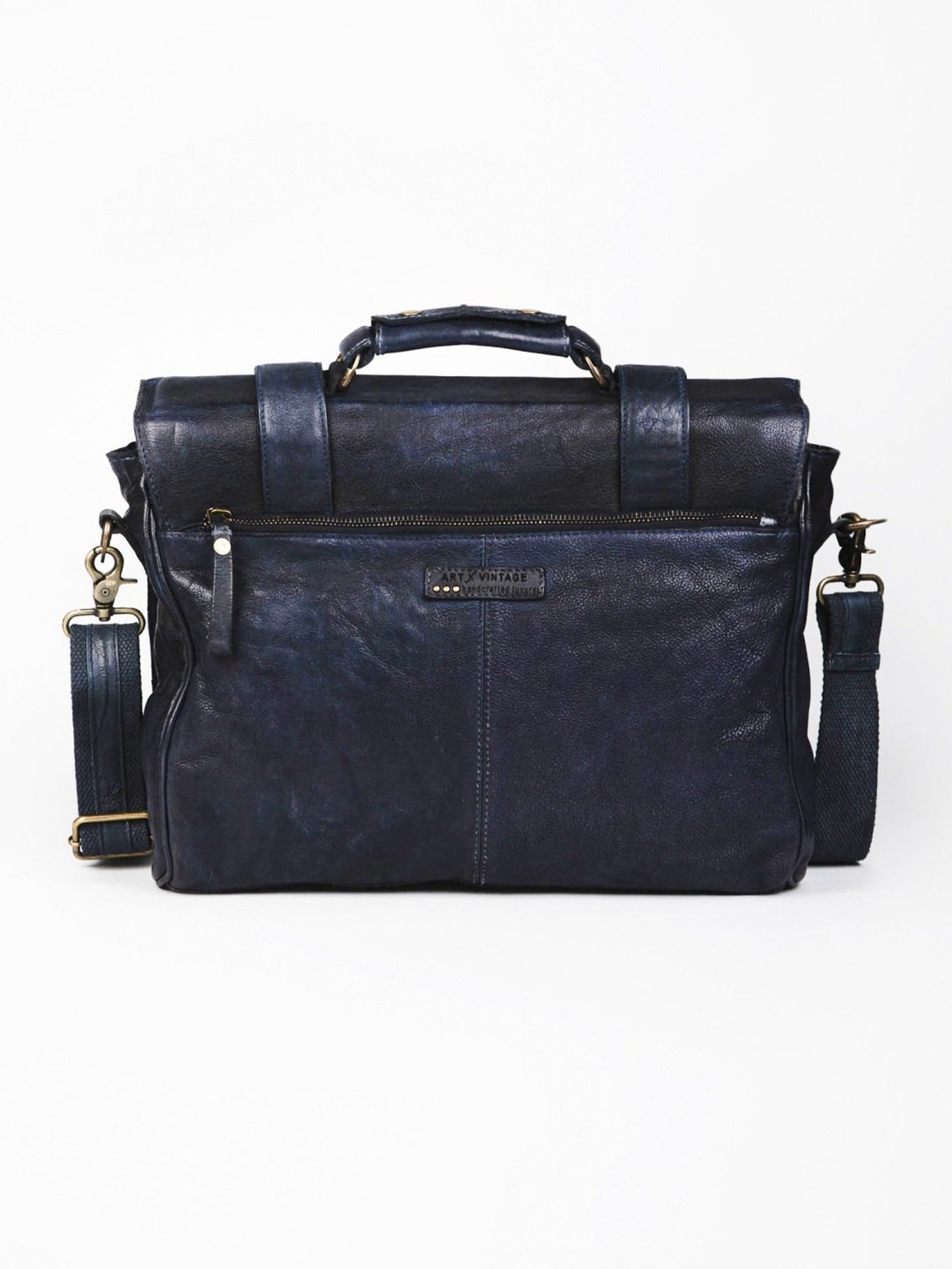 Art N Vintage Axel Navy Leather Solid Large Laptop Messenger Bag