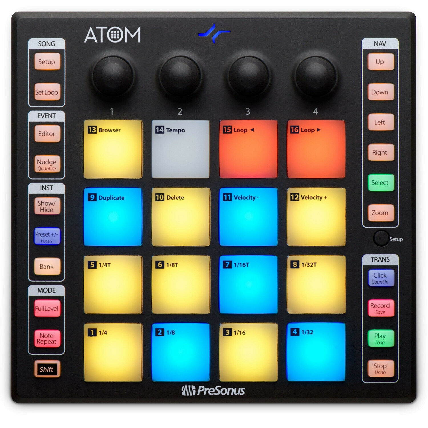 PreSonus PREATOM USB 16-pad MIDI Controller with Headphones and 4-Port USB HUB